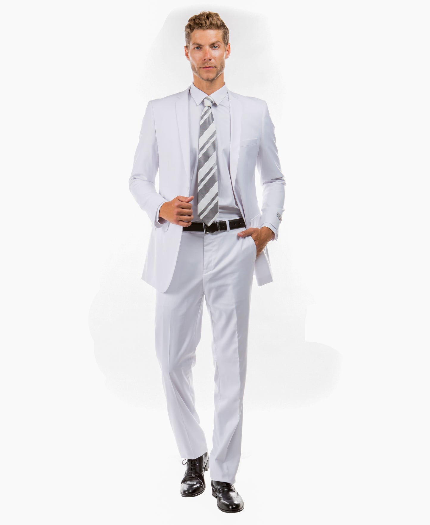 Tazzio Slim-Fit Notch Lapel Solid 2pc Suit Set, White
