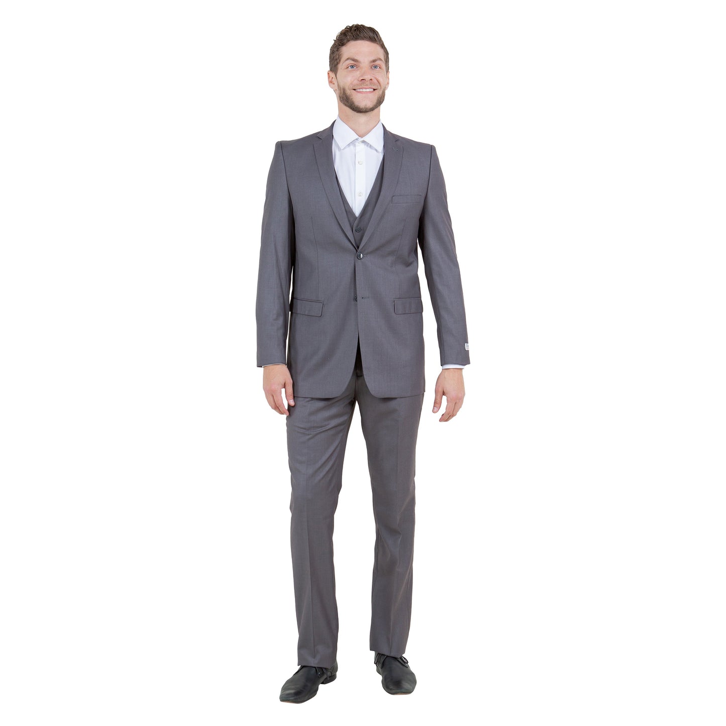 Tazzio Men's Slim-Fit 3pc Suit Set w/ Notch Lapel, Mid Grey