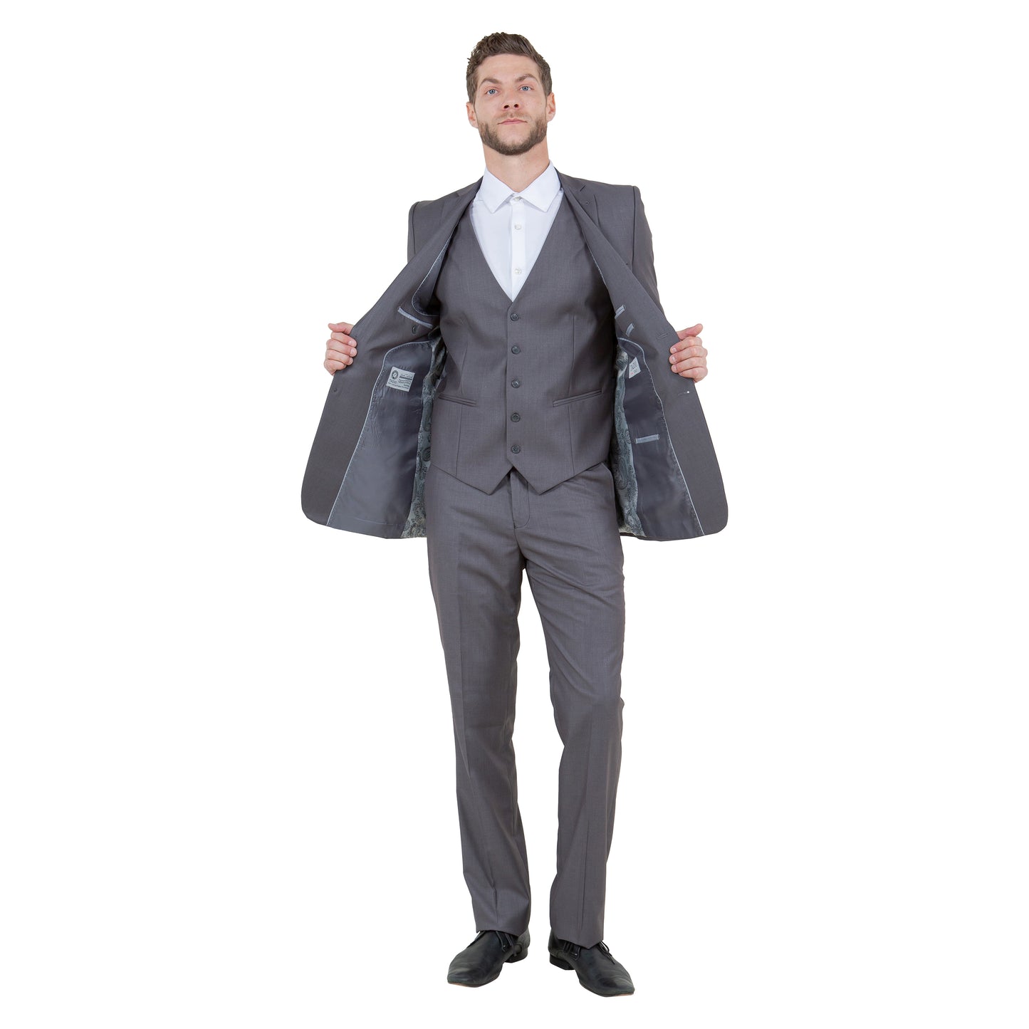 Tazzio Men's Slim-Fit 3pc Suit Set w/ Notch Lapel, Mid Grey
