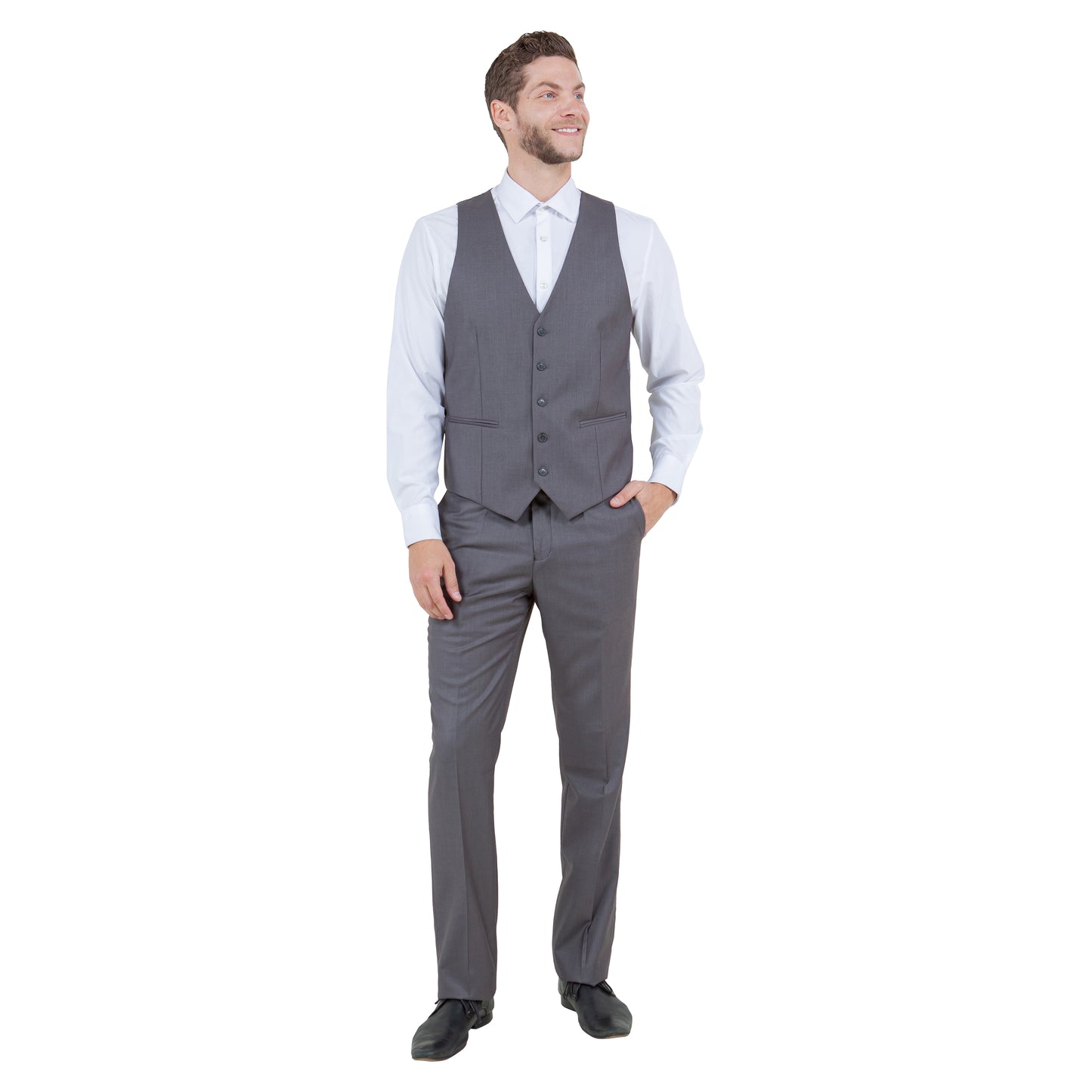 Tazzio Men's Slim-Fit 3pc Suit Set w/ Notch Lapel, Mid Grey