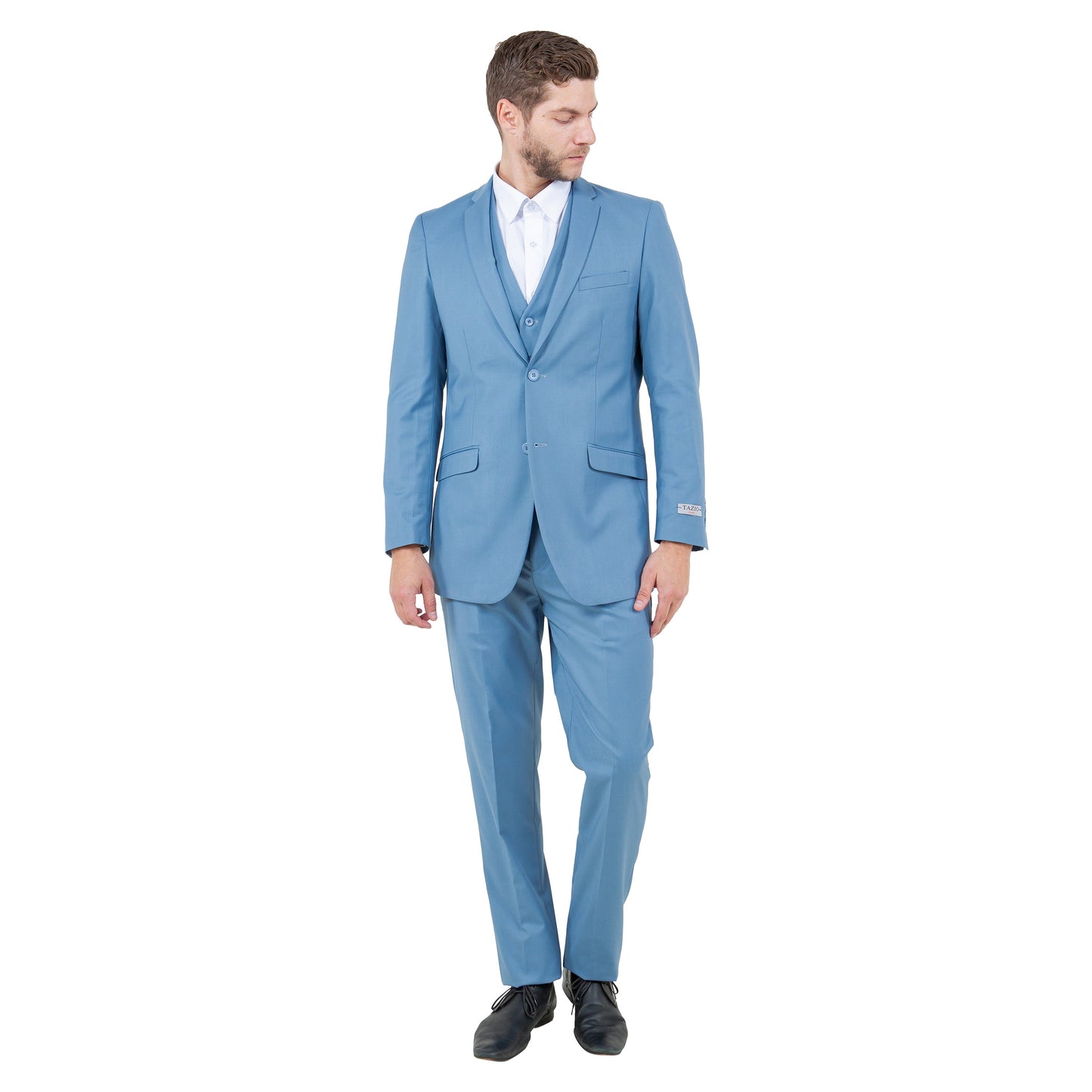 Tazzio Men's Slim-Fit 3pc Suit Set w/ Notch Lapel, Dusty Blue
