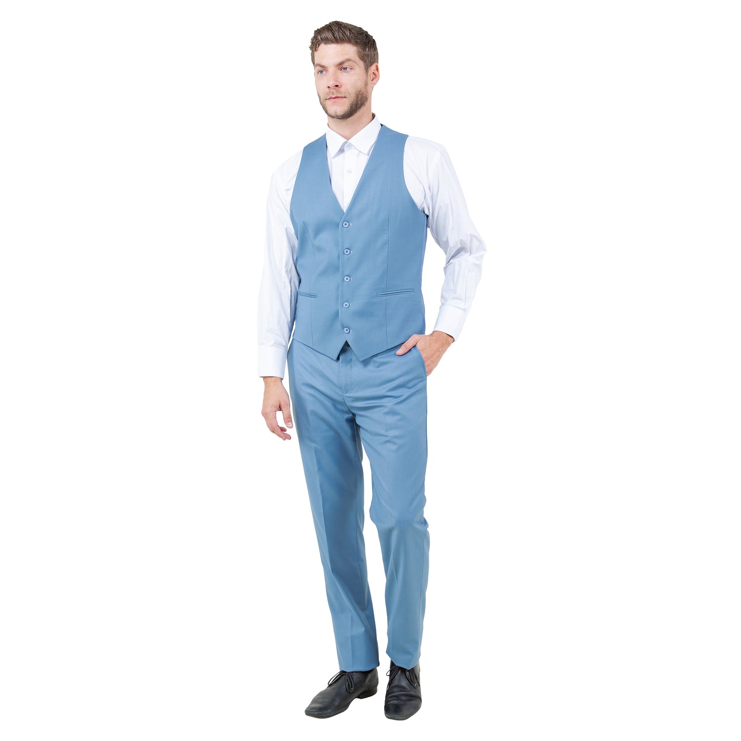 Tazzio Men's Slim-Fit 3pc Suit Set w/ Notch Lapel, Dusty Blue