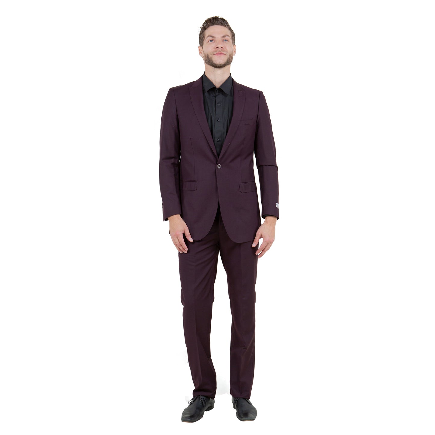 Tazzio Peak Lapel 2pc Solid Suit Set, Plum