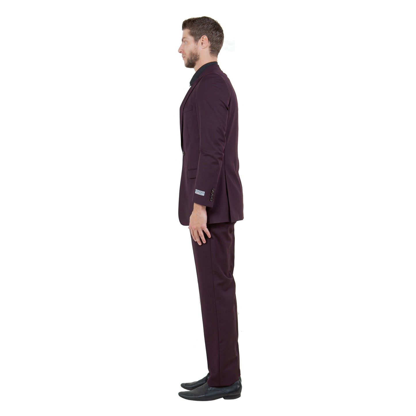 Tazzio Peak Lapel 2pc Solid Suit Set, Plum