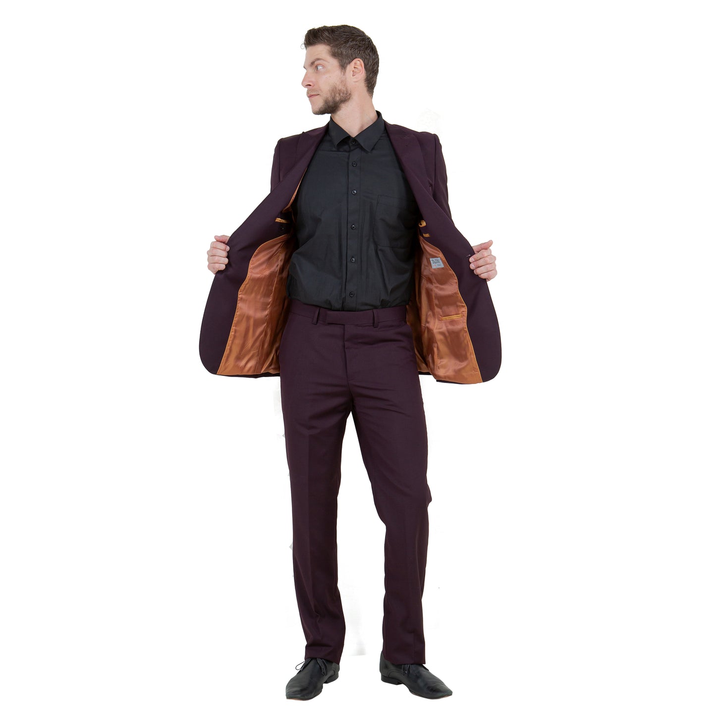 Tazzio Peak Lapel 2pc Solid Suit Set, Plum