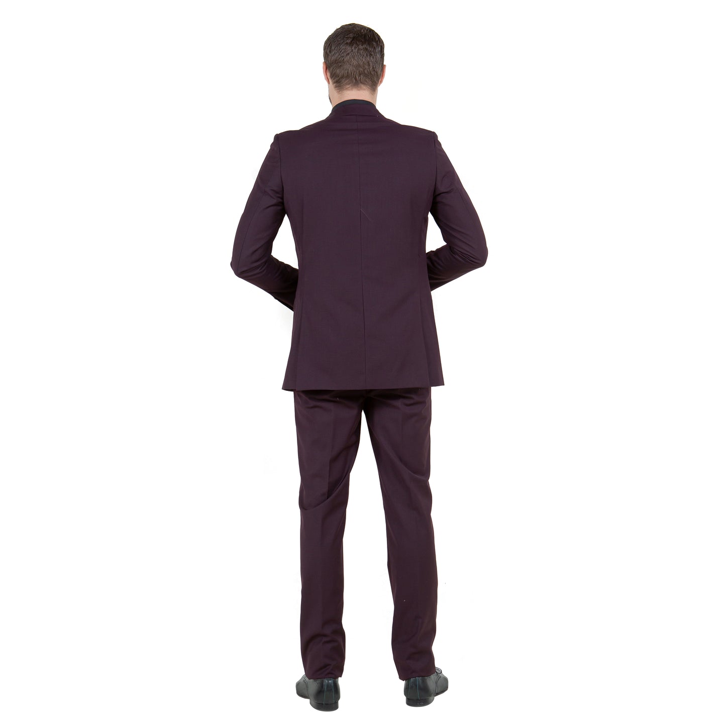 Tazzio Peak Lapel 2pc Solid Suit Set, Plum