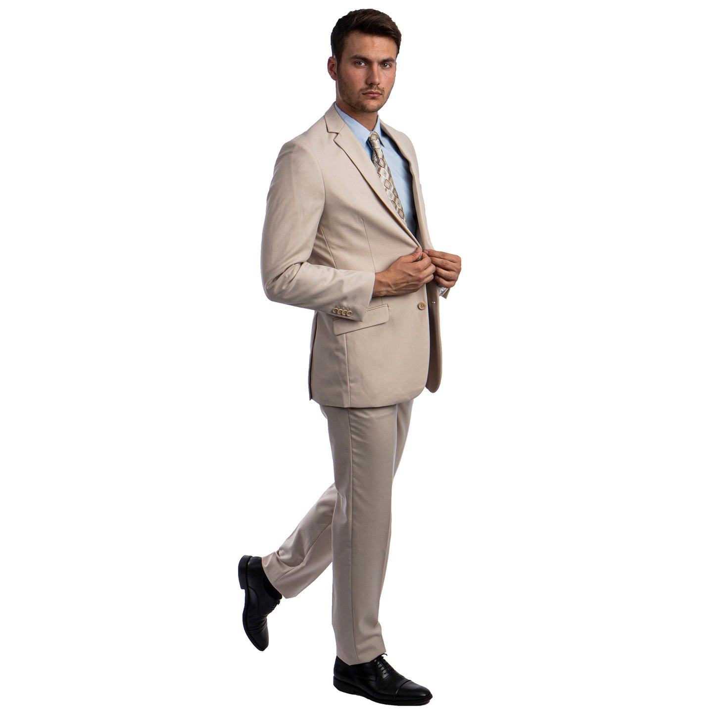 Tazzio 2-Piece Solid Suit Set w/ Notch Lapel, Tan