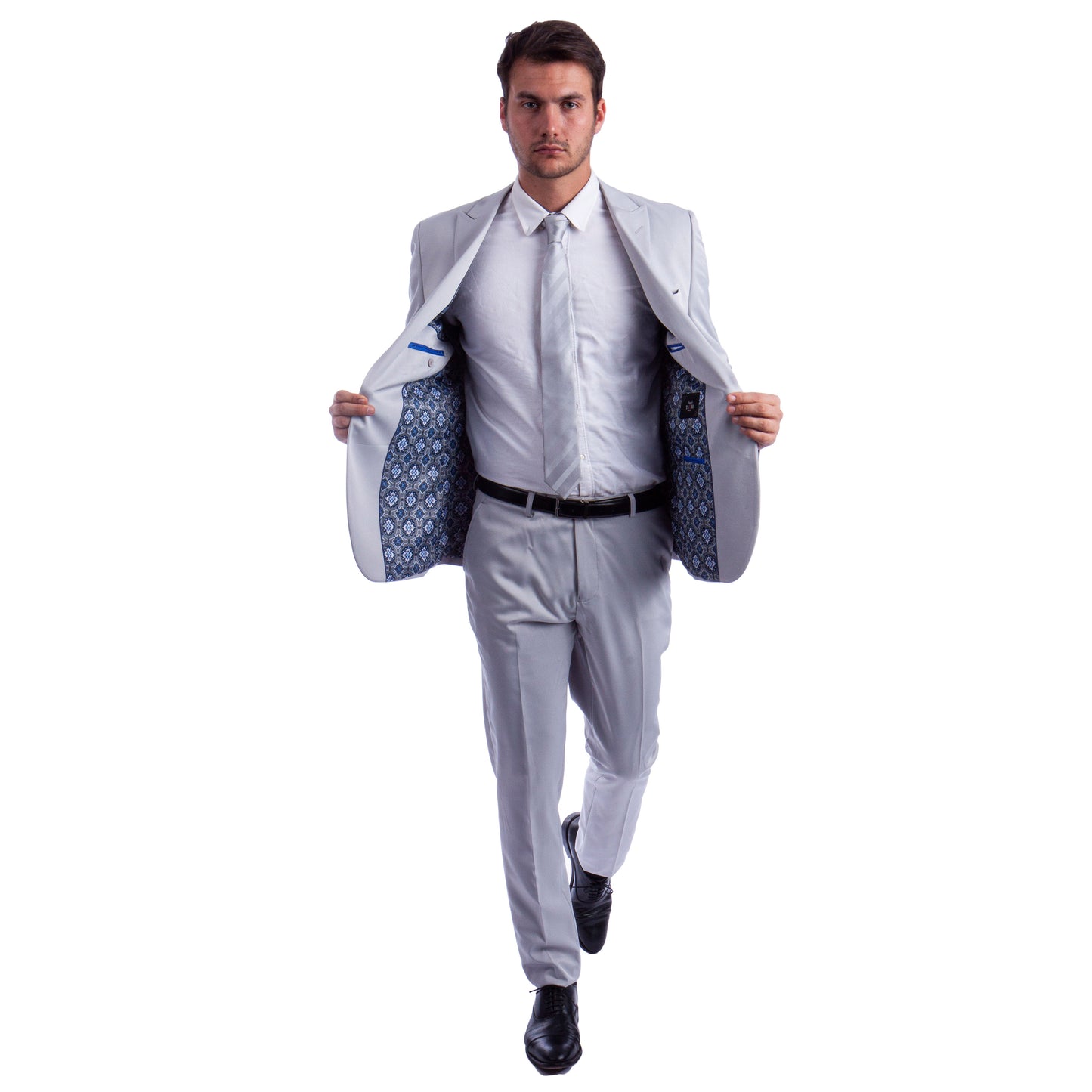 Men's Skinny-Fit 2pc Suit w/ Peak Lapel, Light Grey