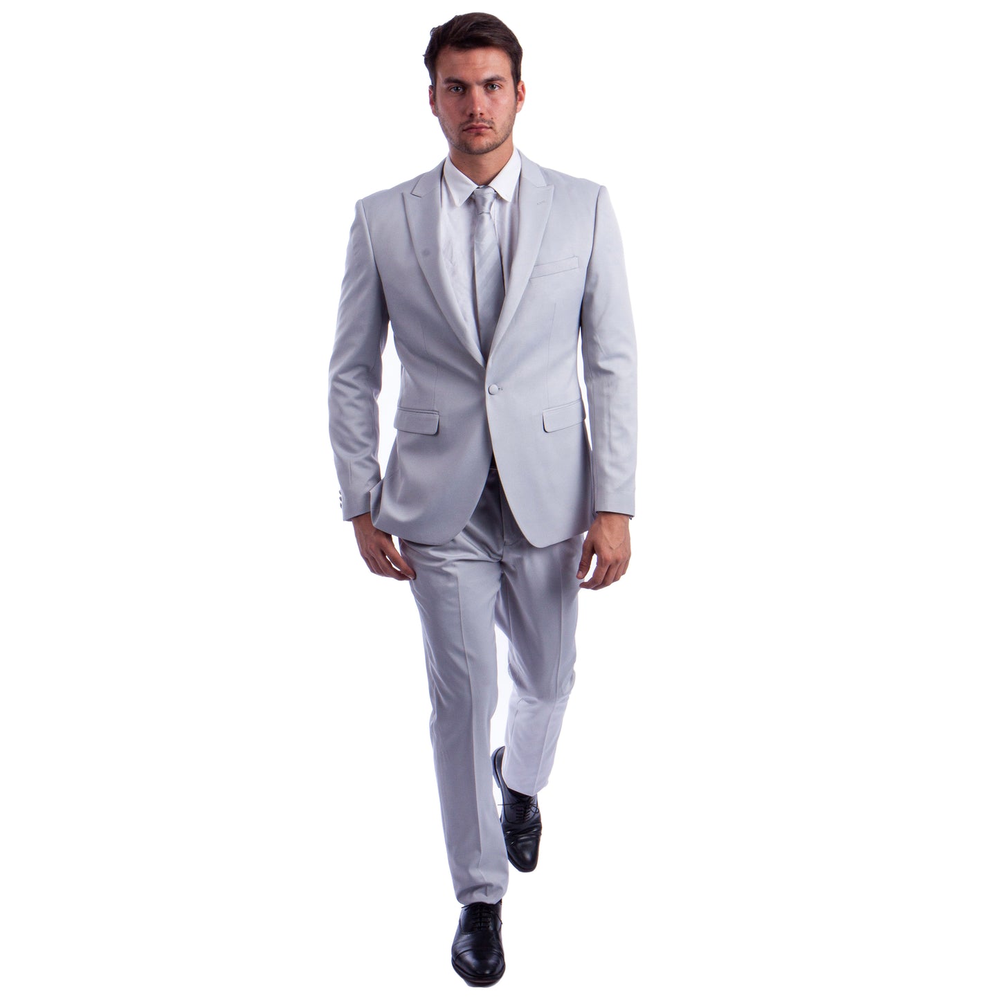 Men's Skinny-Fit 2pc Suit w/ Peak Lapel, Light Grey
