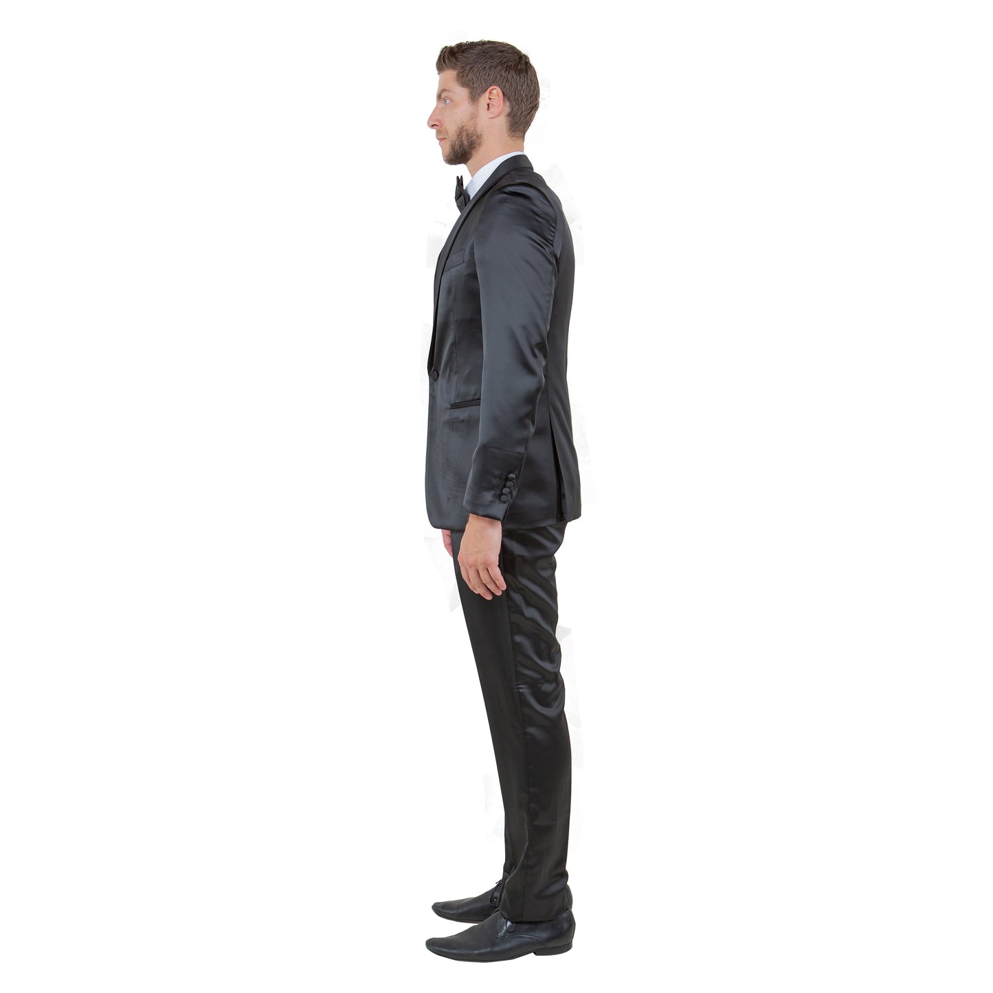Mens 3pc Solid Satin Suit Set w/ Free Bowtie, Black