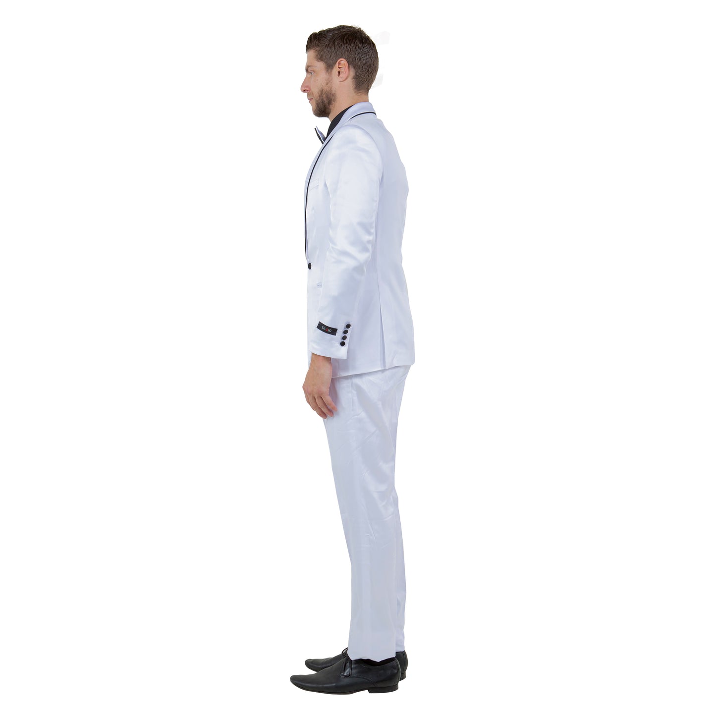 Mens 3pc Solid Satin Suit Set w/ Free Bowtie, White