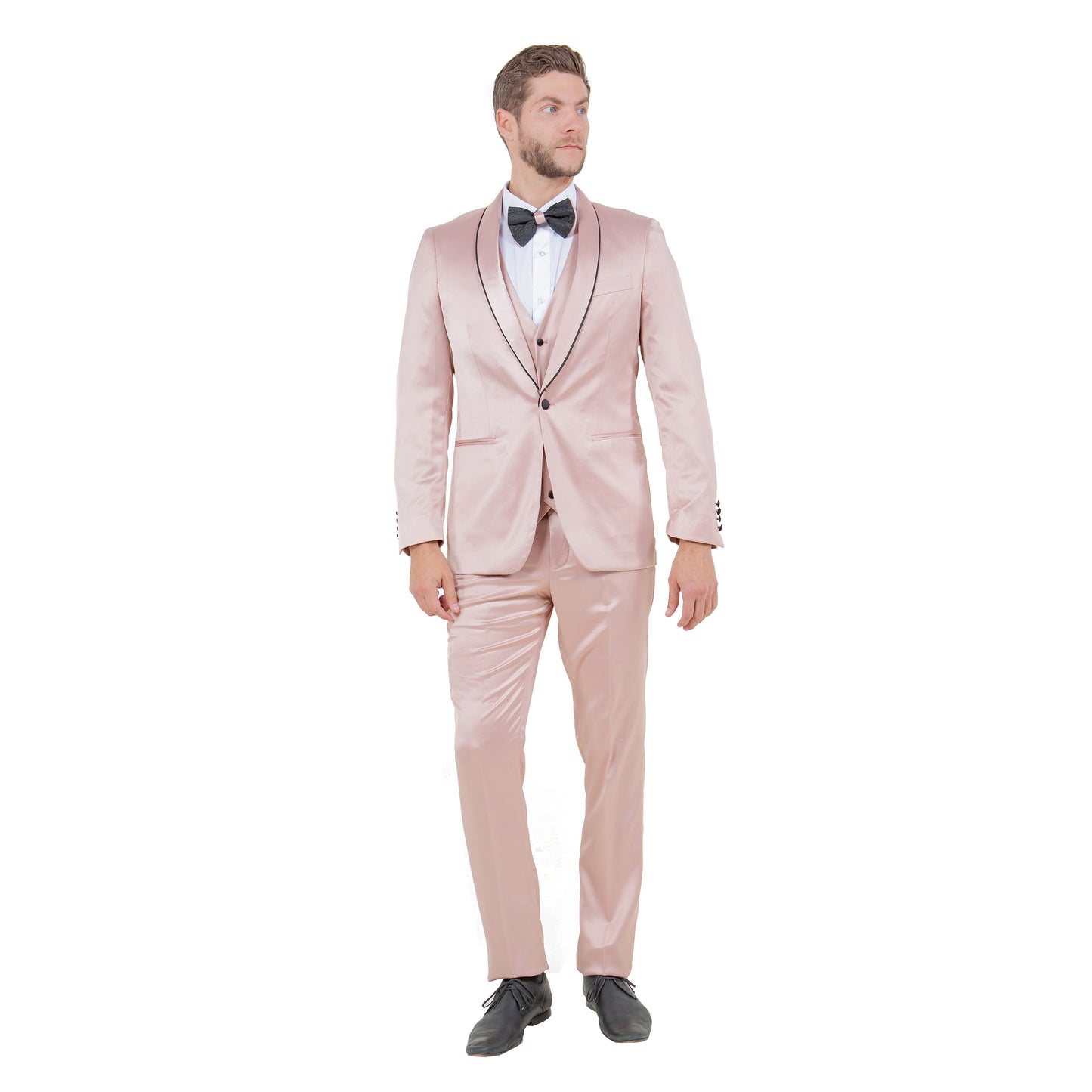 Mens 3pc Solid Satin Suit Set w/ Free Bowtie, Rose