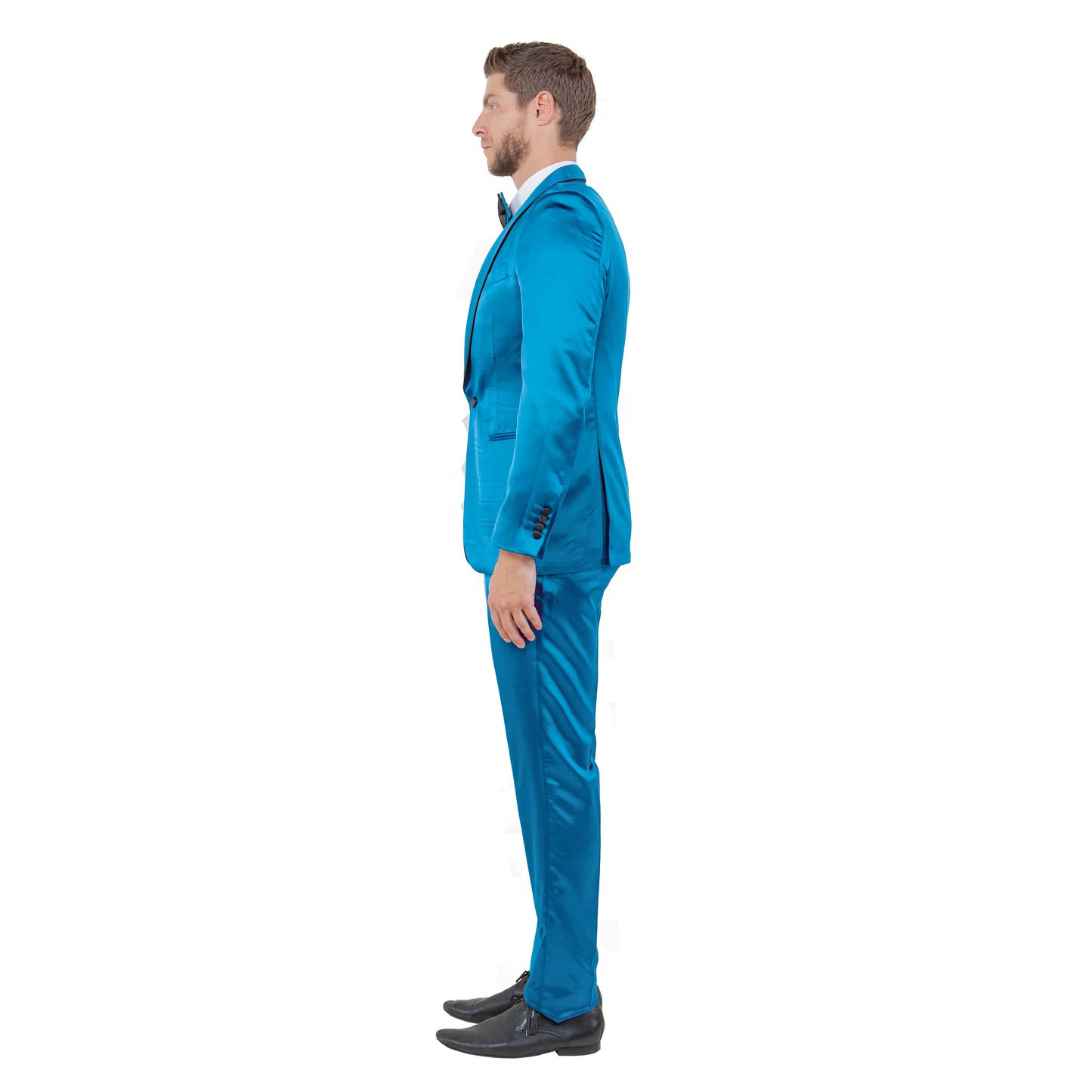 Mens 3pc Solid Satin Suit Set w/ Free Bowtie, Turquoise
