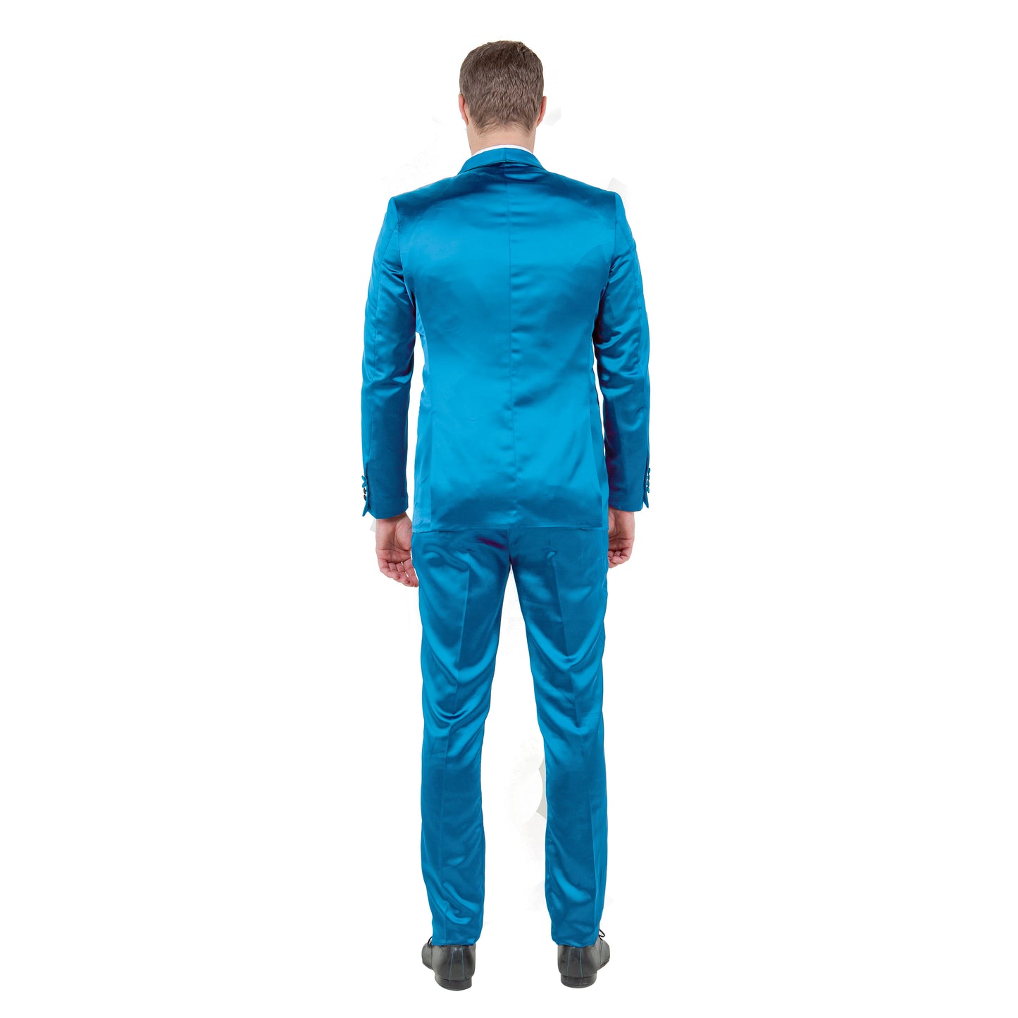 Mens 3pc Solid Satin Suit Set w/ Free Bowtie, Turquoise
