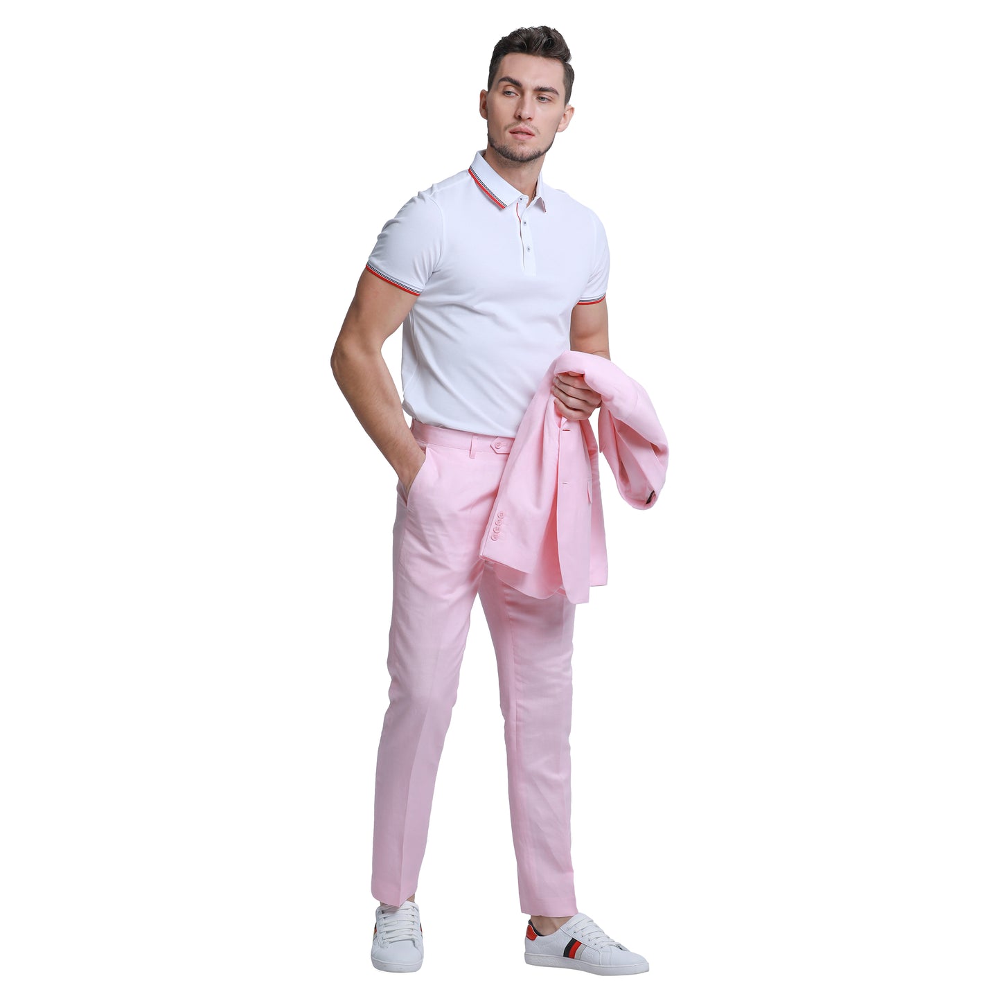 Tazzio Men's Skinny Fit 2pc Linen Suit, Pink