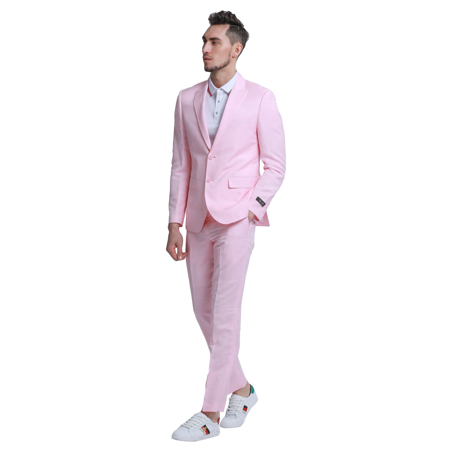 Tazzio Men's Skinny Fit 2pc Linen Suit, Pink