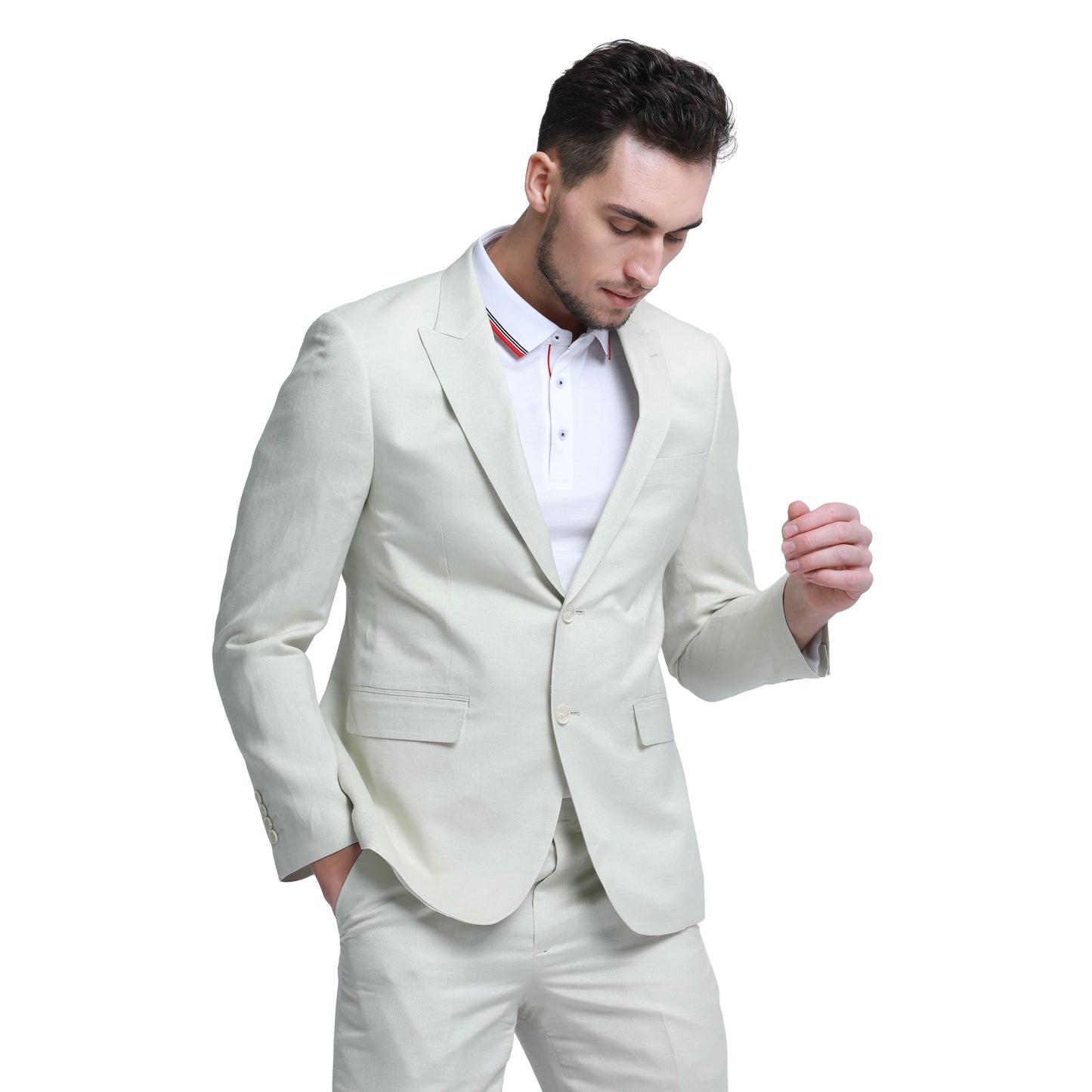 Tazzio Men's Skinny Fit 2pc Linen Suit, Ivory