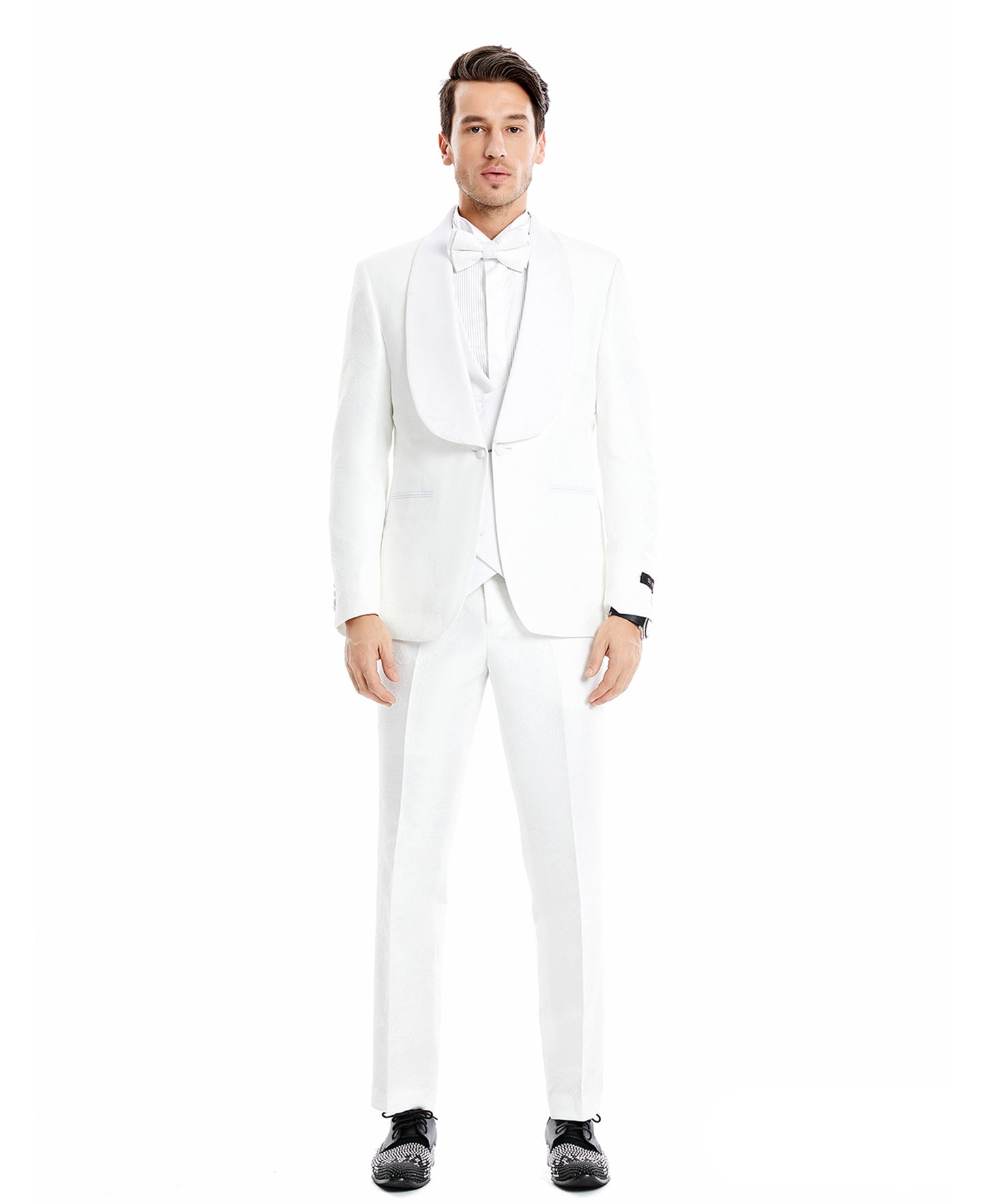 Tazzio Skinny Fit U-Shawl Collar Suit Set, White