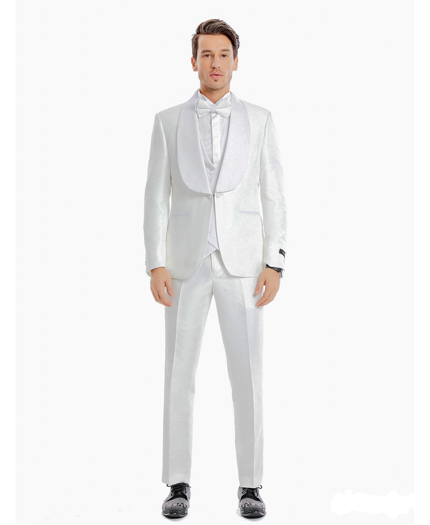 Tazzio Skinny Fit U-Shawl Collar Suit Set, White