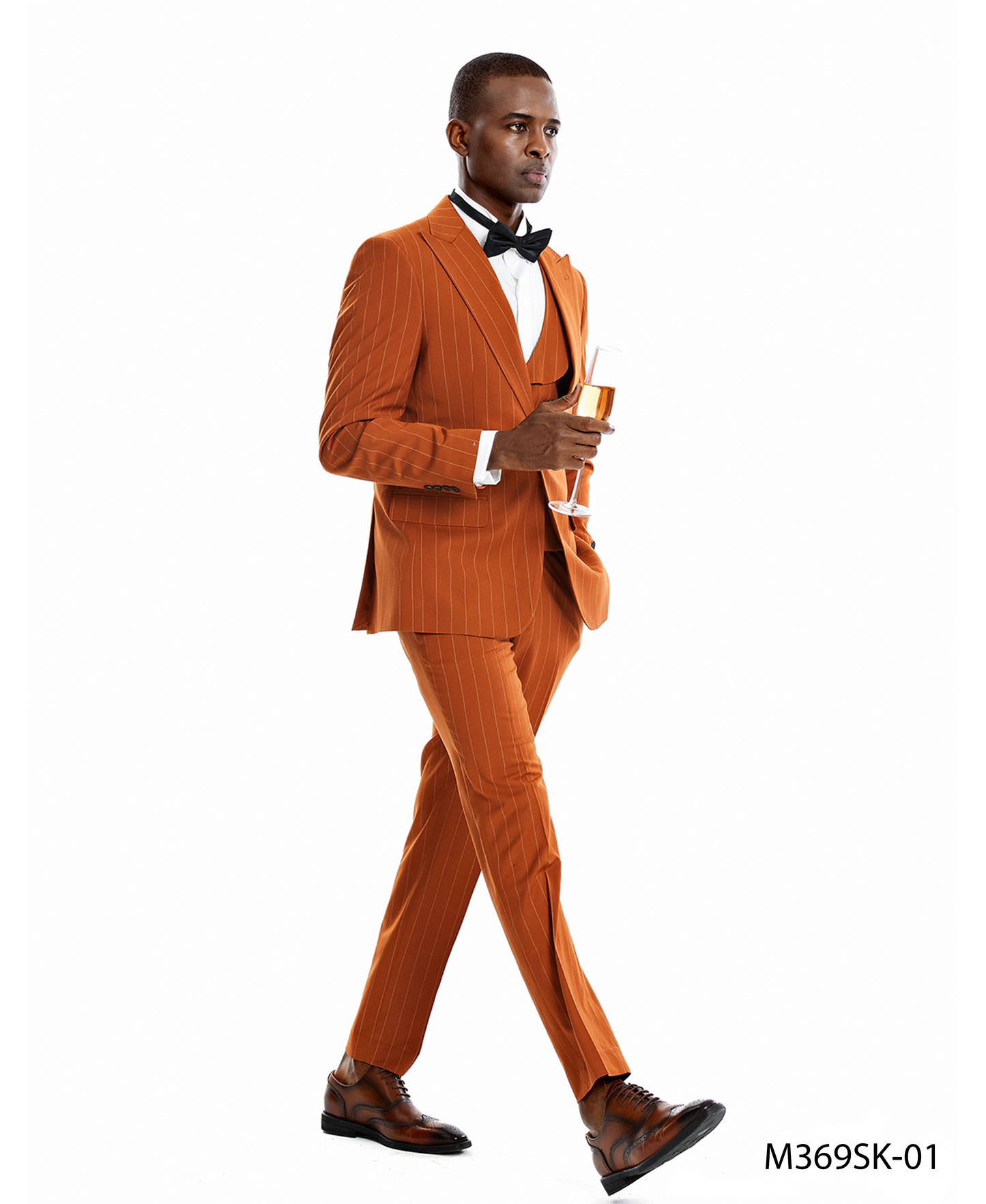 Tazzio Skinny Fit Pinstriped Suit Set, Rust