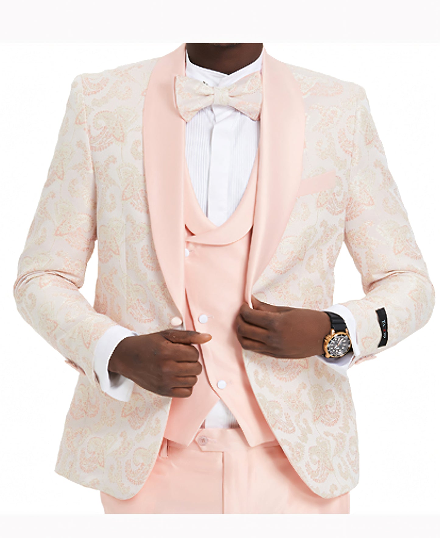 Tazzio Skinny Fit Suit Paisley, Shawl Collar Pink