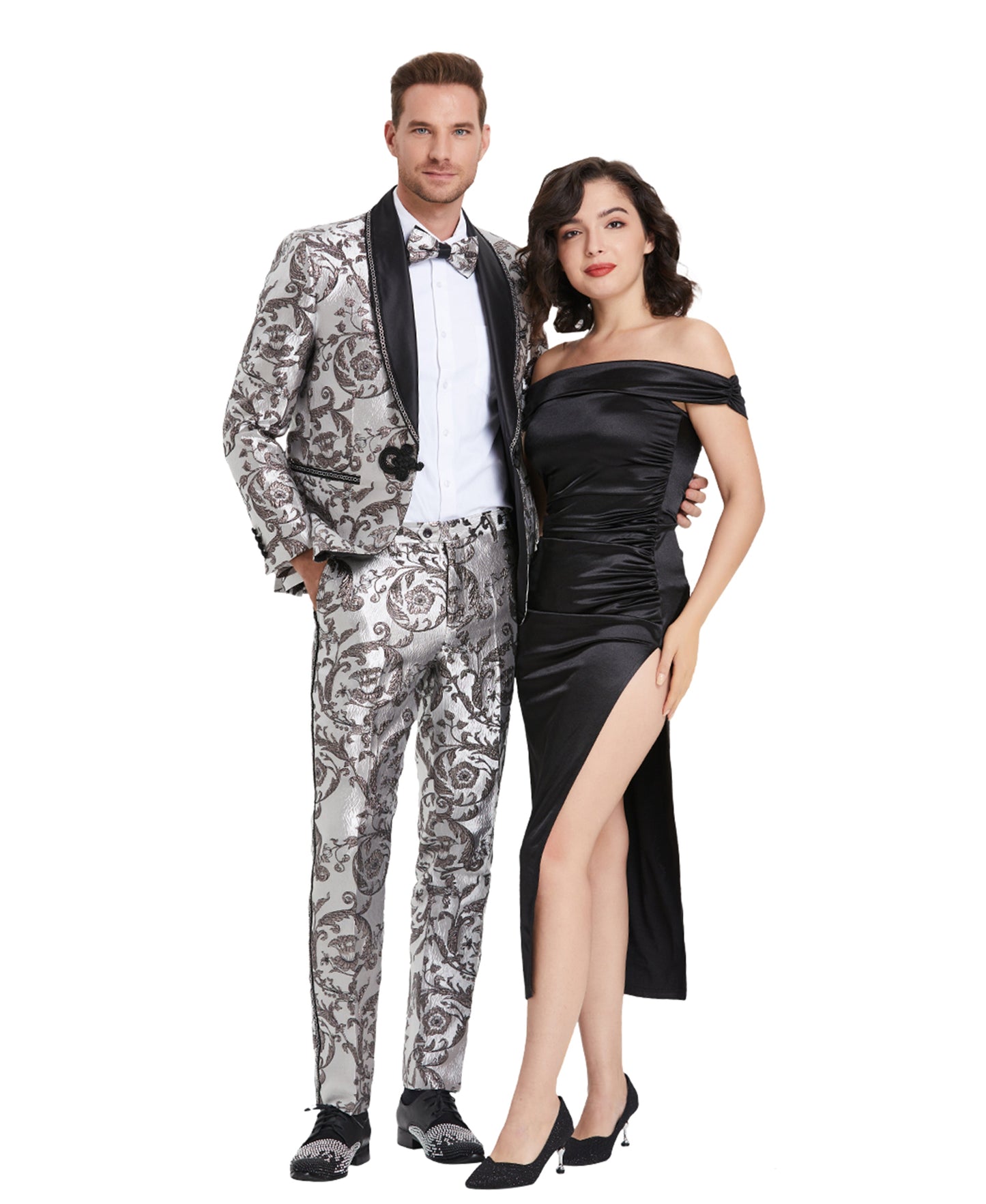 Tazzio Skinny Fit Suit Shawl Collar Paisley, Multi-Silver
