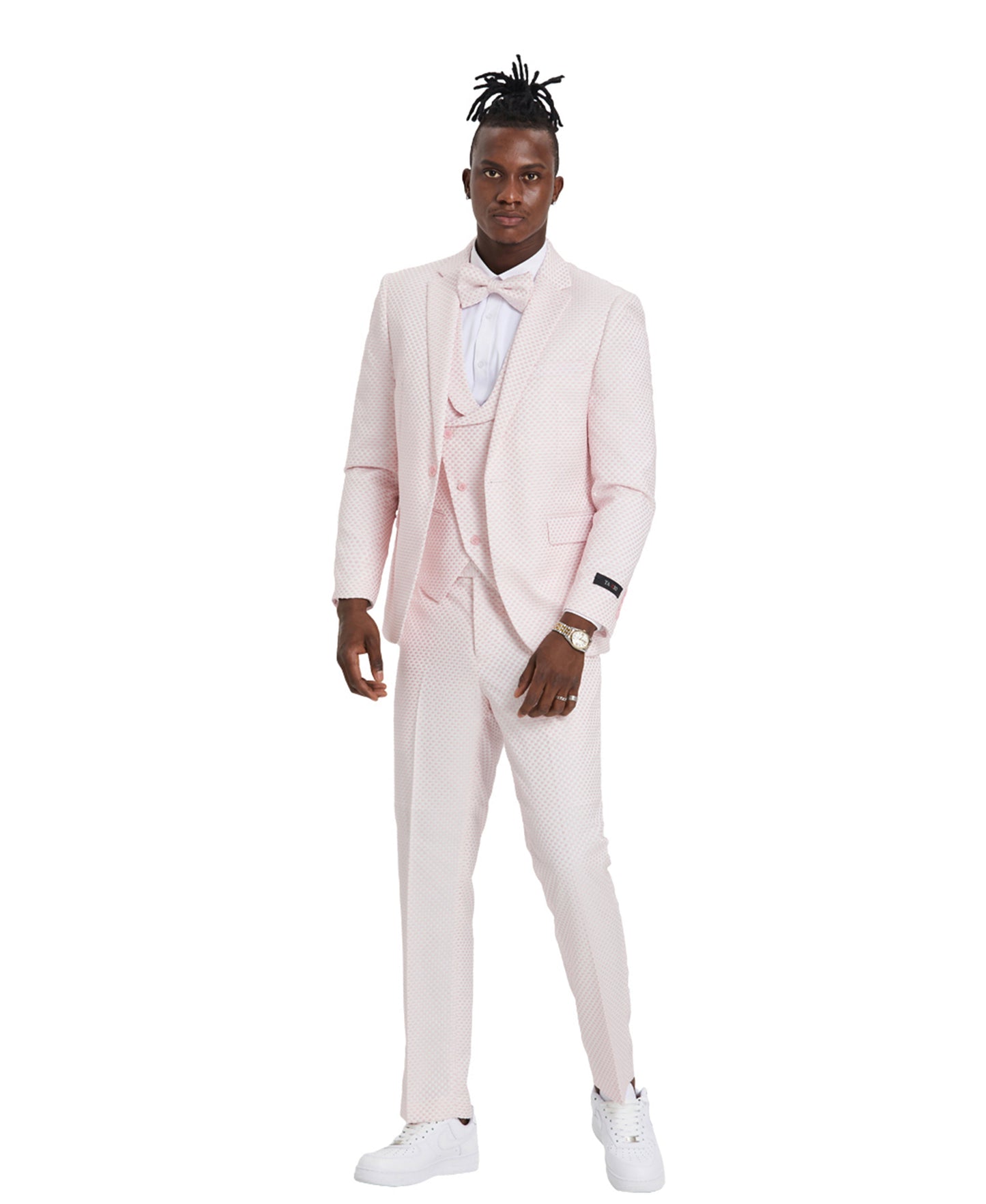 Tazzio Skinny Fit Polka-Dot Suit, U-Shape Vest Pink