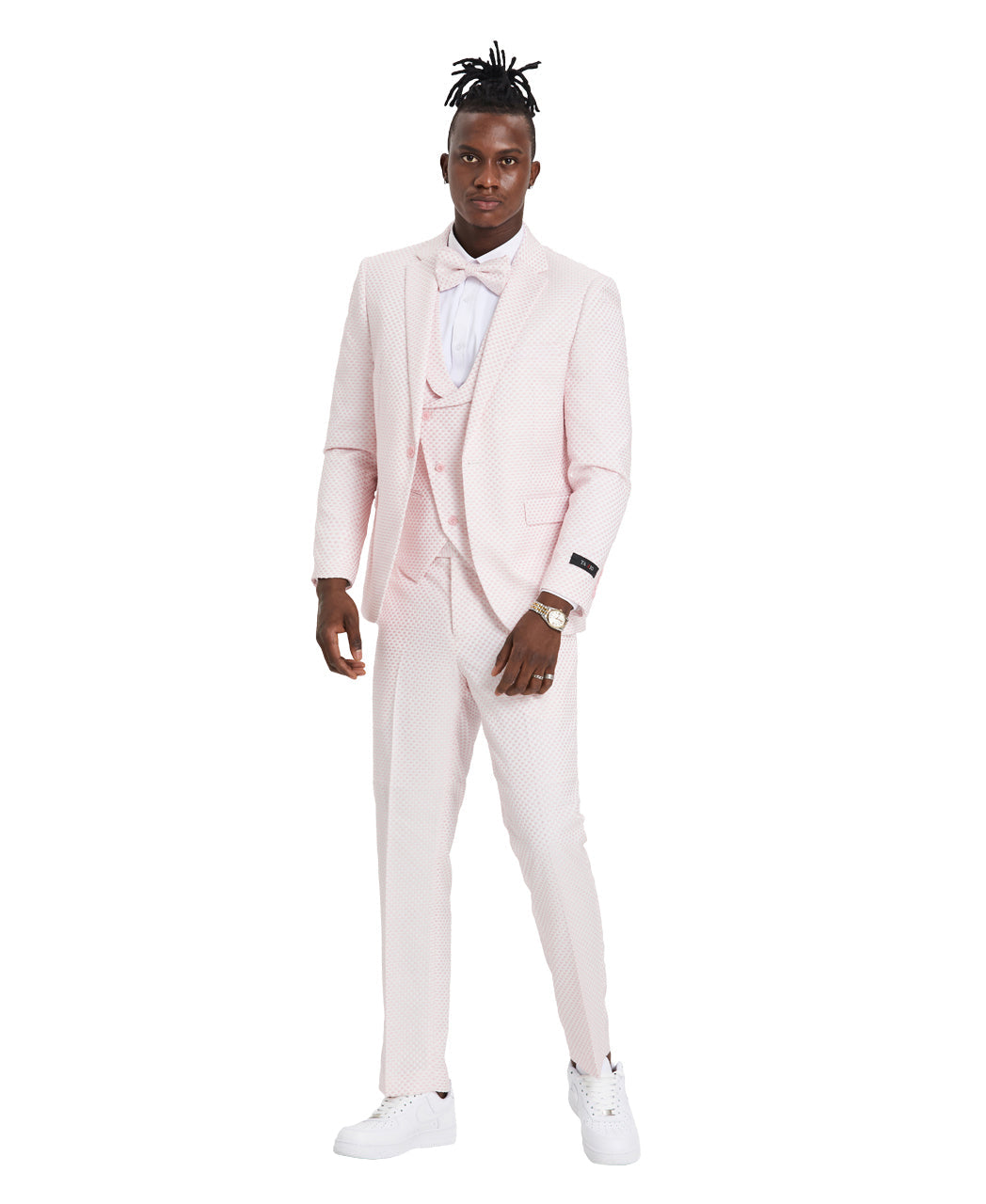 Tazzio Skinny Fit Polka-Dot Suit, U-Shape Vest Pink