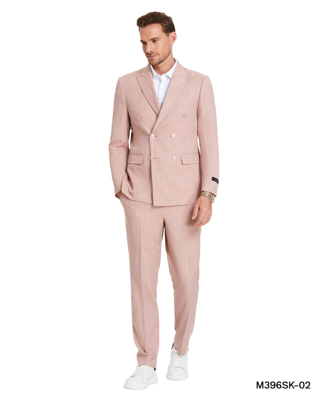 Tazzio Skinny Fit Pinstripe Double-breasted Suit, Rose Gold