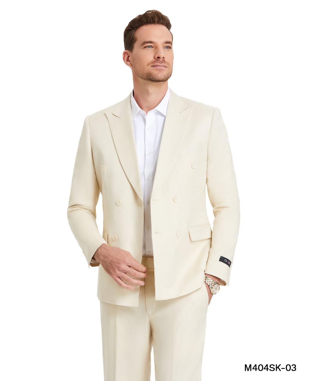 Tazzio Skinny-Fit 2pc Double-Breasted Summer Suit Set, Tan