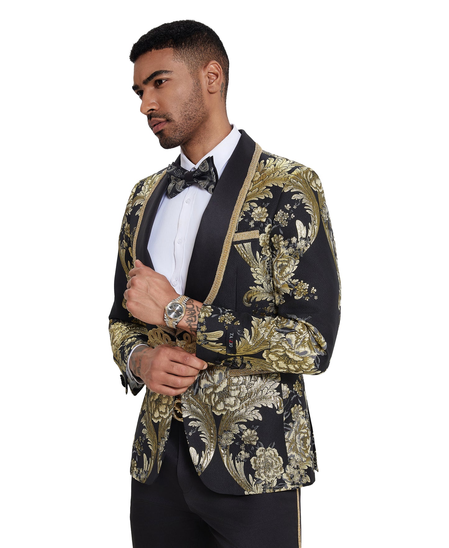 Tazzio 3pc Fashion Paisley Suit Set w/ Clasp Closure, Black