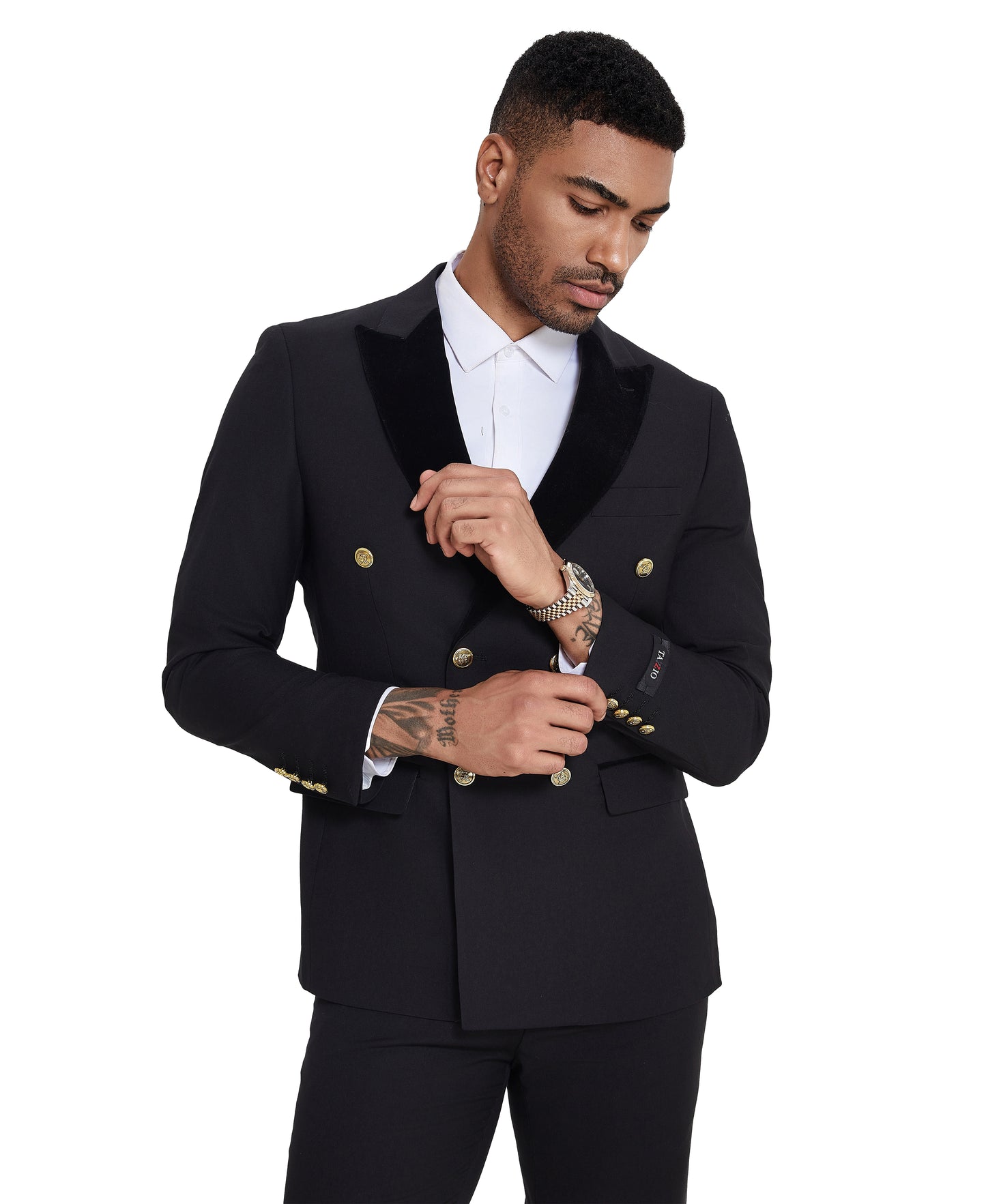 Tazzio Solid Double Breasted 2pc Skinny-Fit Suit Set w/ Velvet Peak Lapel, Red