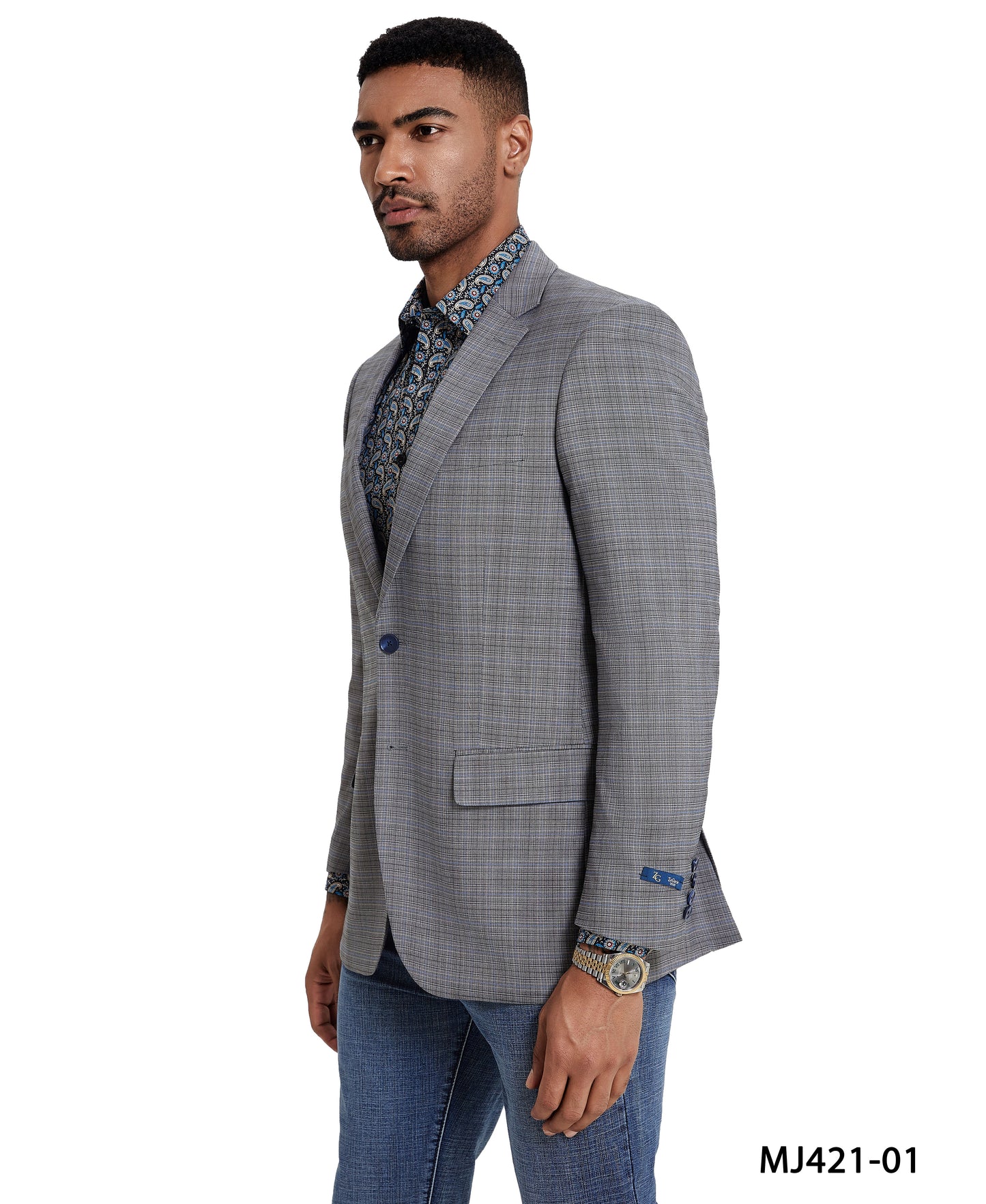 Men's Modern Fit Madras Sport Coat w/ Notch Lapel