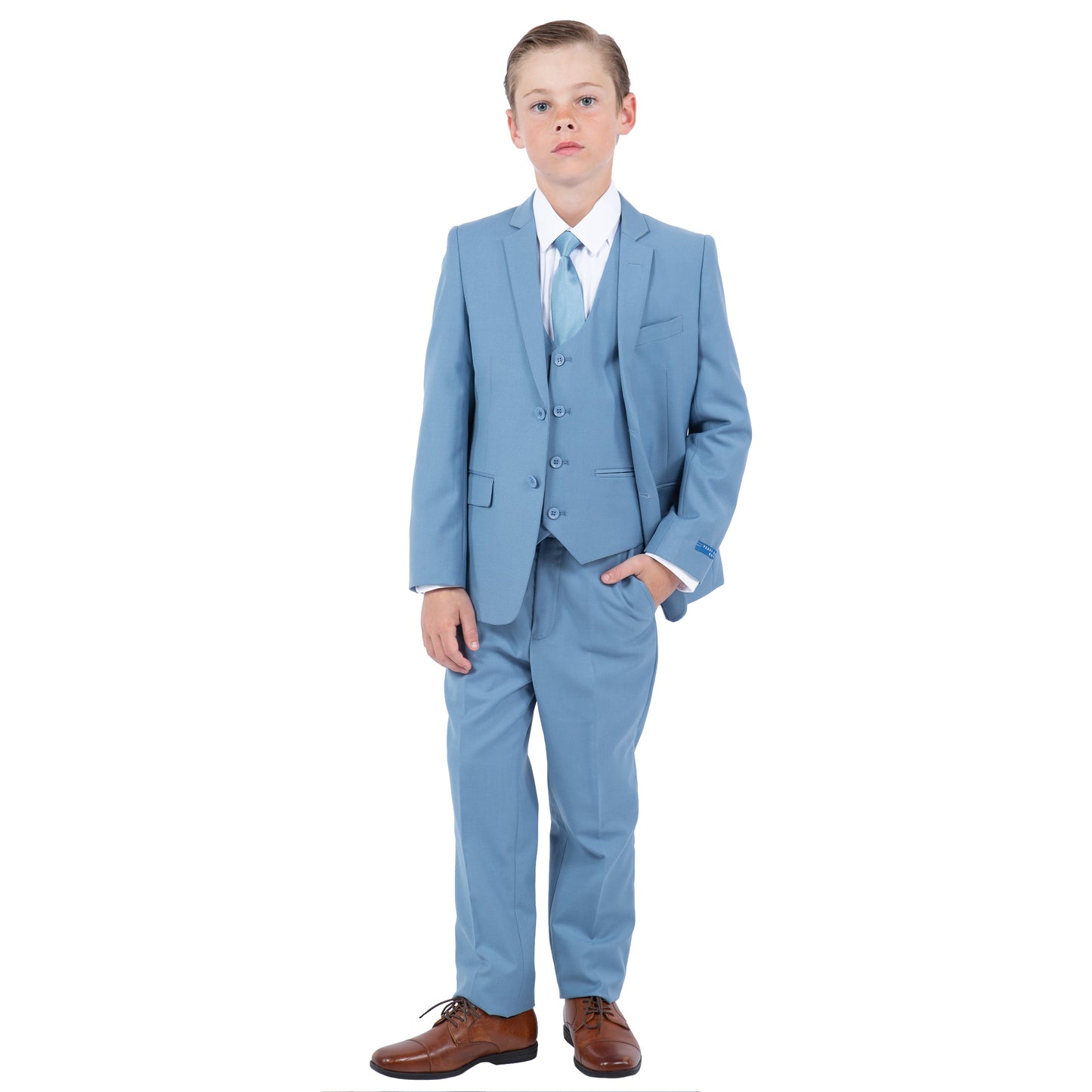 Perry Ellis Boy's 5pc Suit Set, Dusty Blue