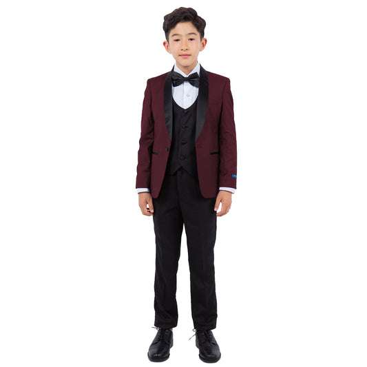 Perry Ellis Boy's 5pc Tuxedo Set, Burgundy
