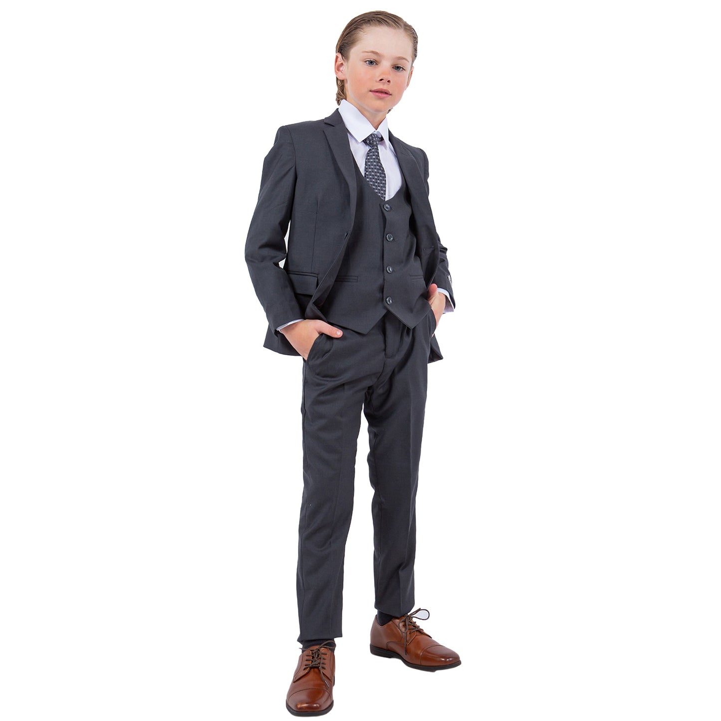 Stacy Adams Boy's 5pc Suit Set, Charcoal