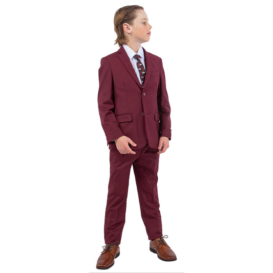 Stacy Adams Boy's 5pc Suit Set, Burgundy