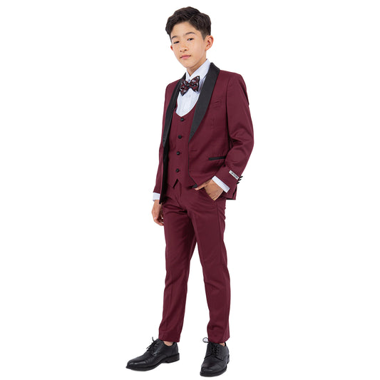Stacy Adams Boy's 5pc Tuxedo Set, Burgundy