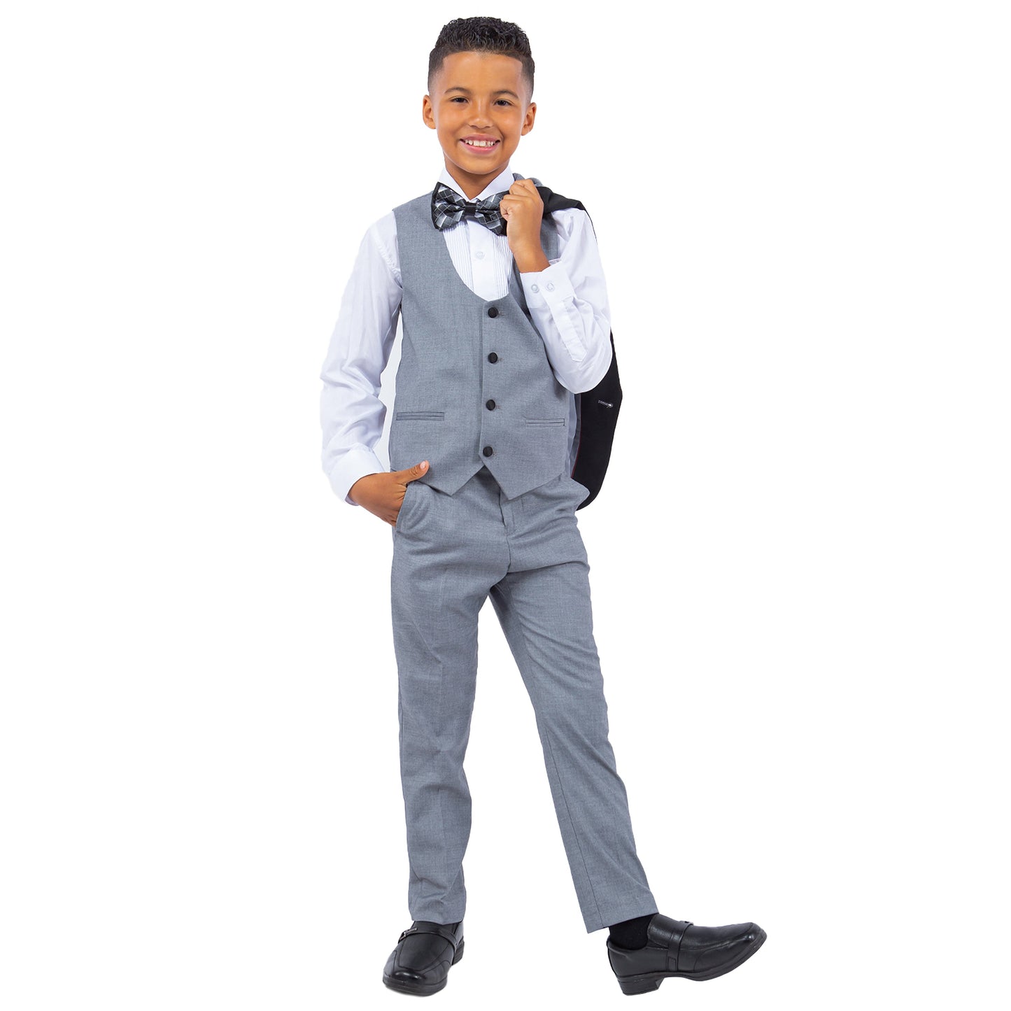 Stacy Adams Boy's 5pc Tuxedo Set, Medium Grey