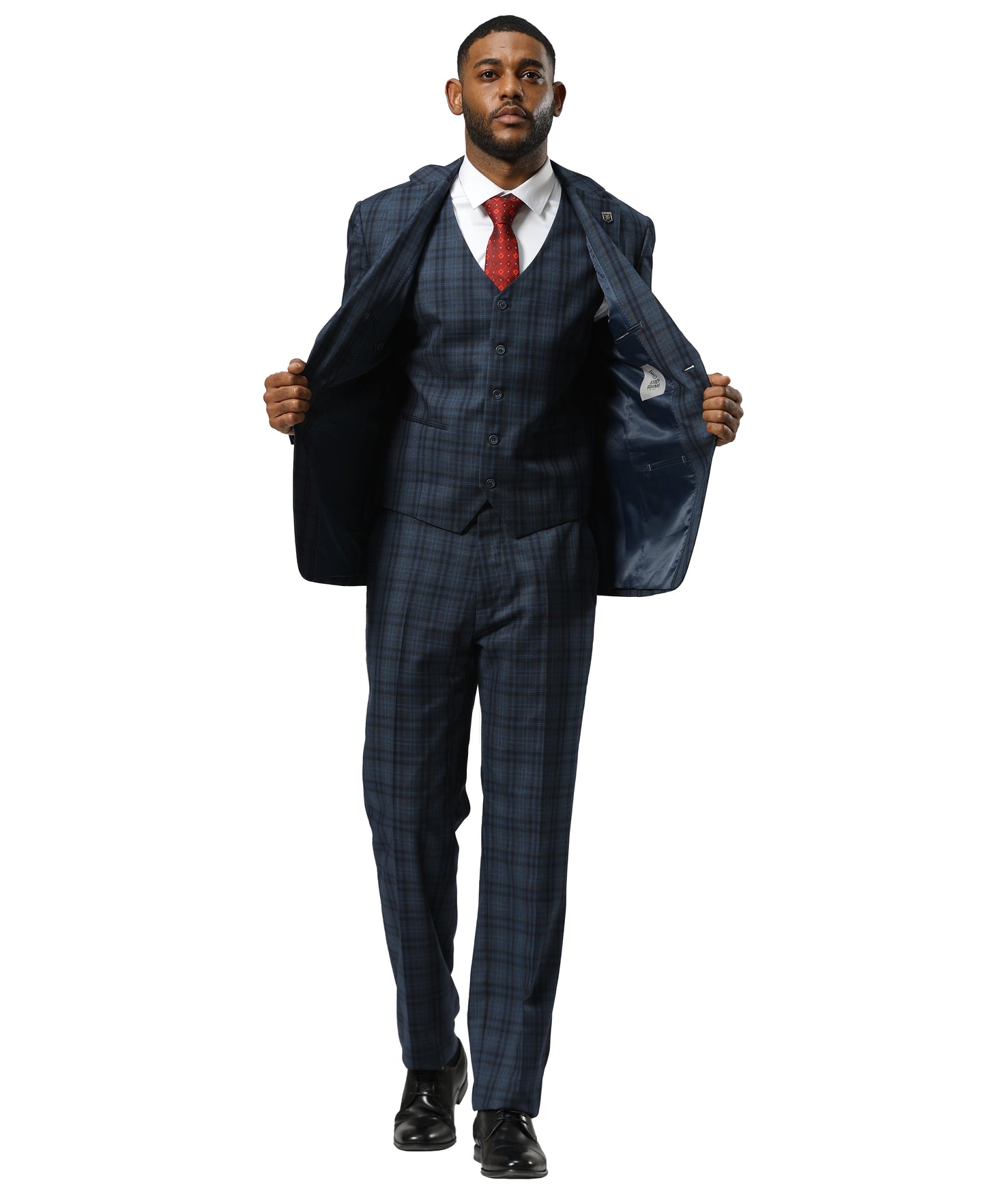 Stacy Adams Men's Glen Plaid 3pc Suit Set, Navy