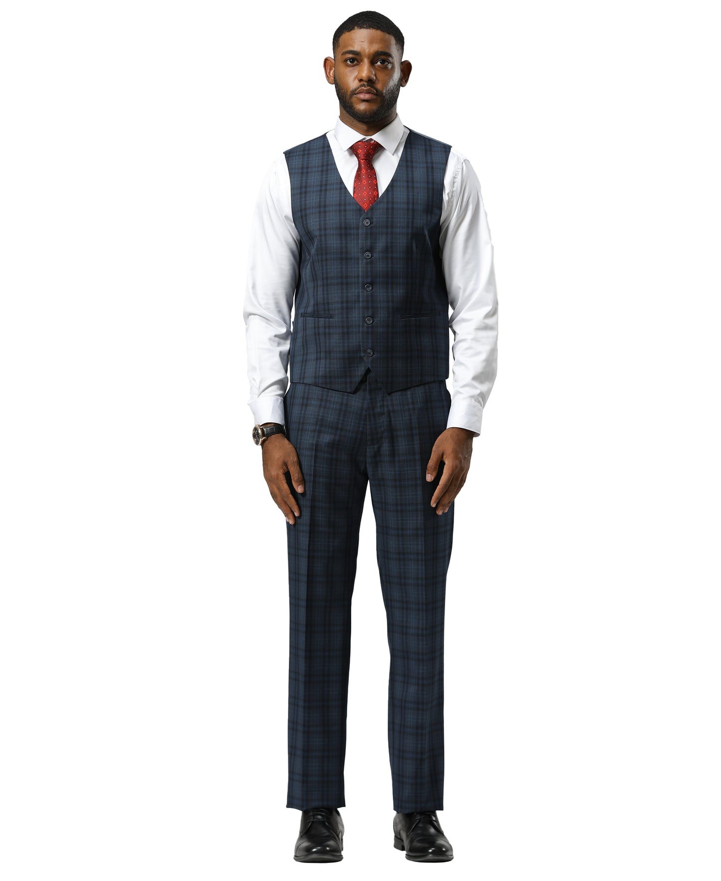 Stacy Adams Men's Glen Plaid 3pc Suit Set, Navy