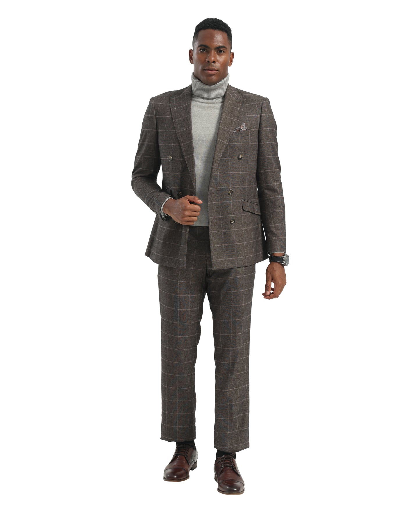 Stacy Adams Hybrid Fit Windowpane Double Breasted Suit
