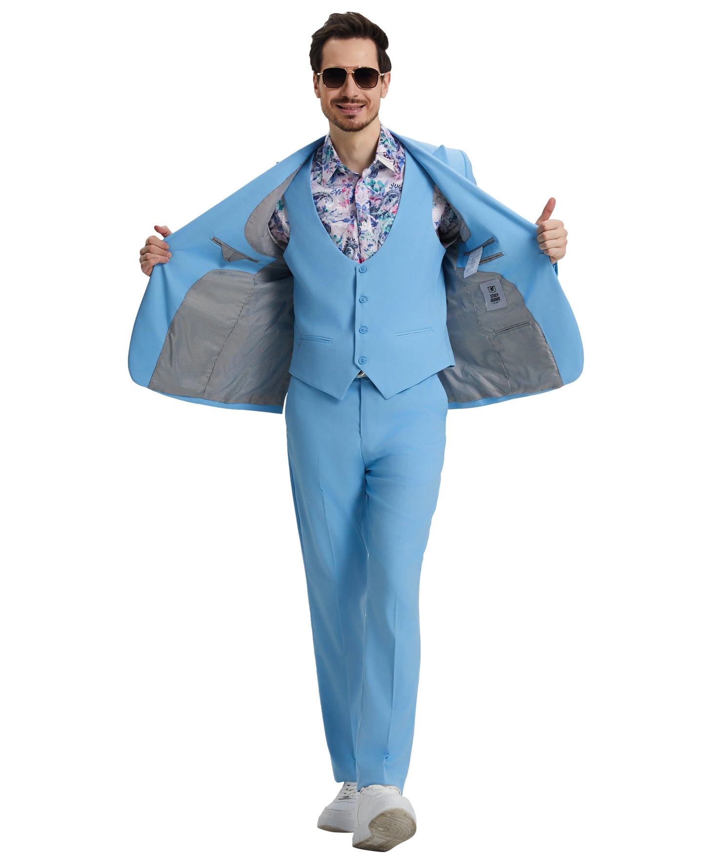 Stacy Adams Men's Hybrid-Fit 3pc Sky Blue Suit Set, Jacket Vest and Pants