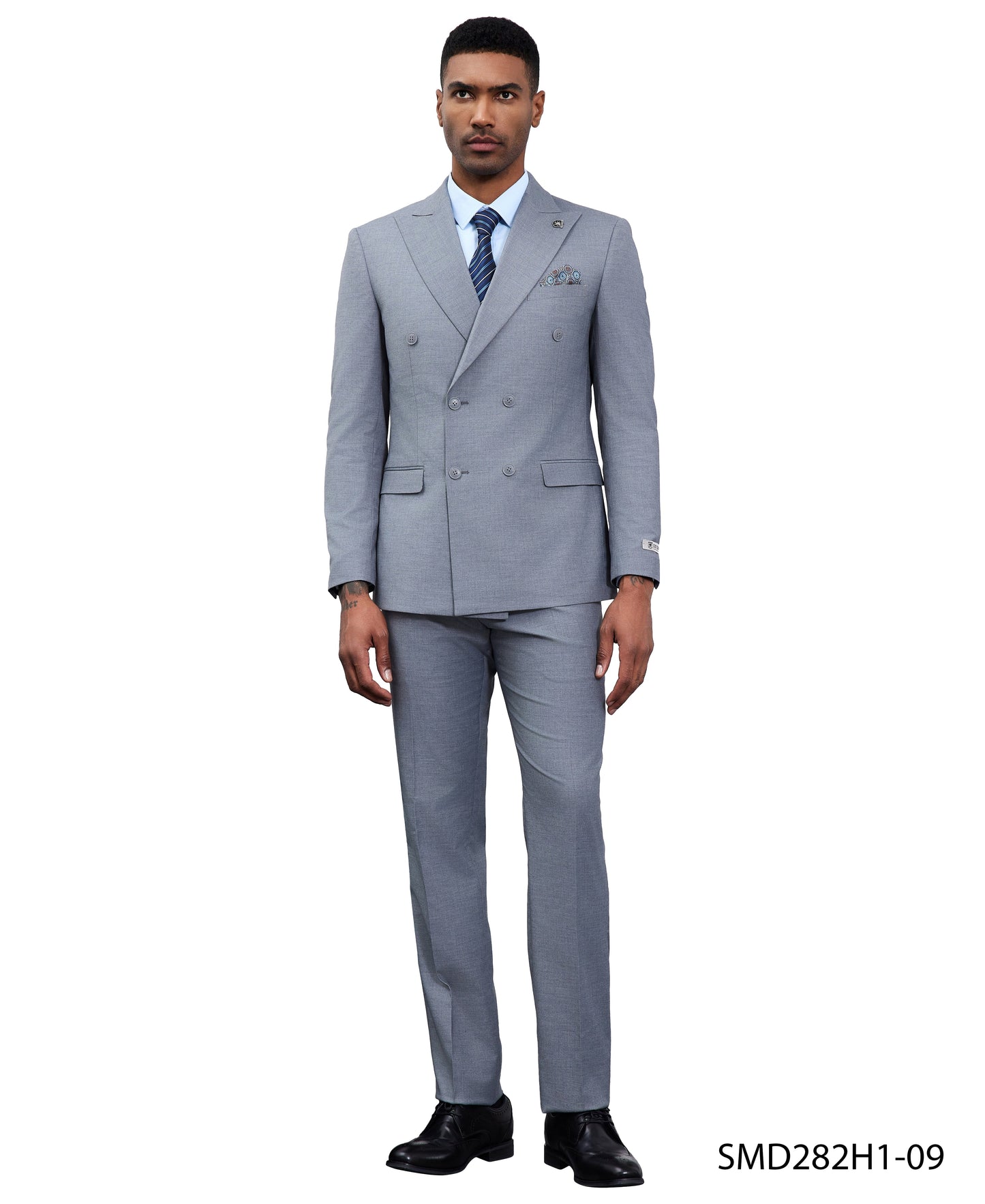 Stacy Adams Double Breasted 2-Piece Suit, Medium Grey