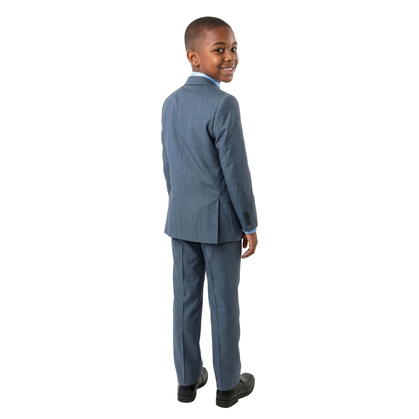 Tazzio Boys Classic Fit 5 Piece Solid Sharkskin Suit Set, Notch Lapel