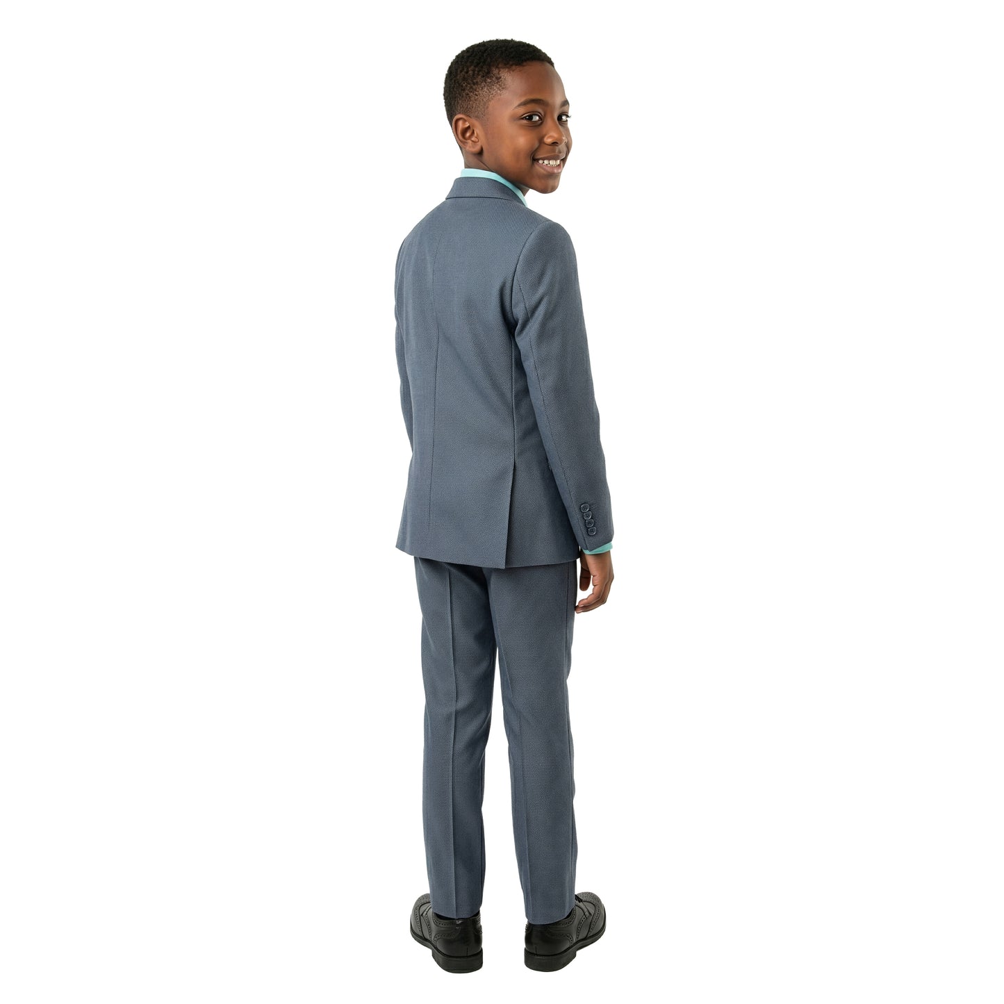 Tazzio Boys Classic Fit 5 Piece Solid Sharkskin Suit Set, Notch Lapel