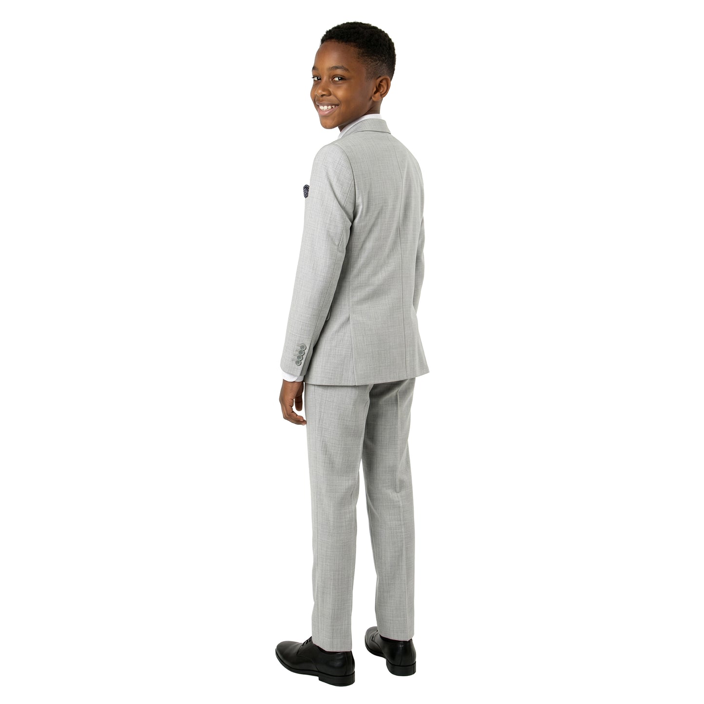 Tazzio Boys Classic Fit 5 Piece Solid Sharkskin Suit Set, Notch Lapel