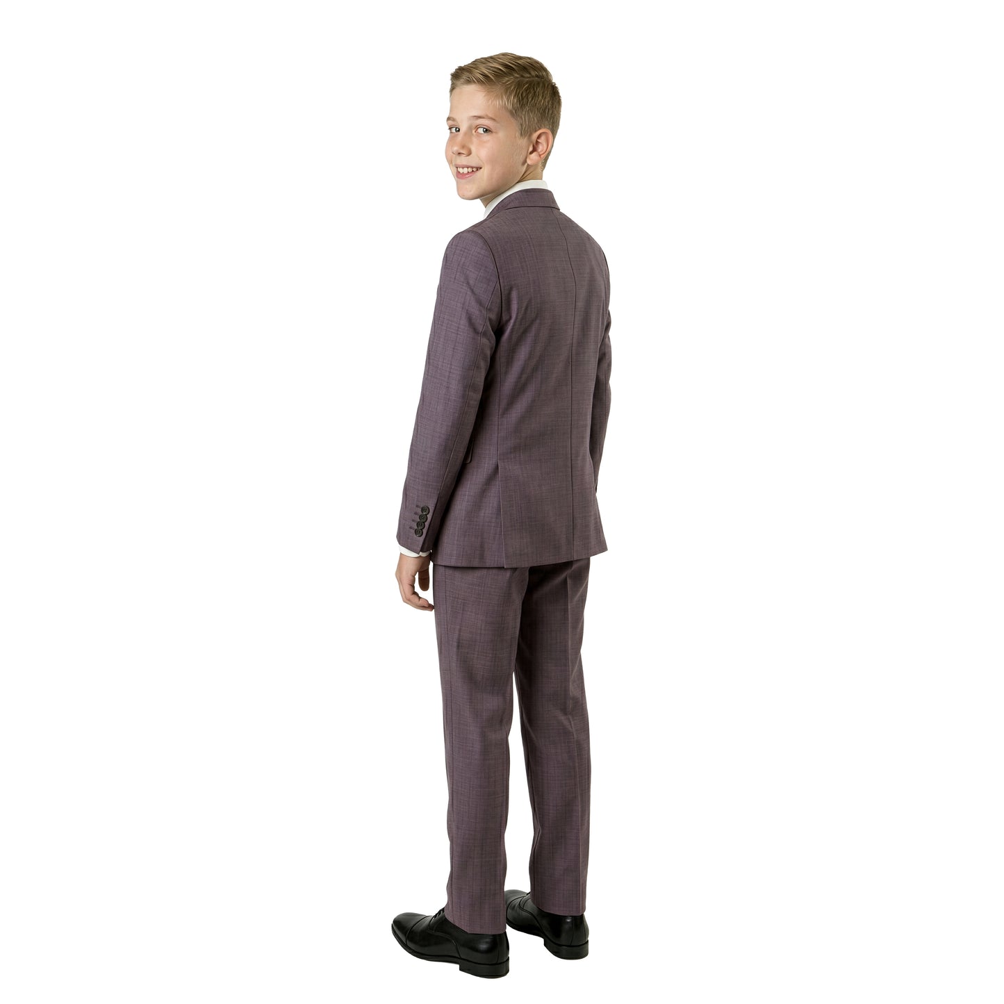 Tazzio Boys Classic Fit 5 Piece Solid Sharkskin Suit Set, Notch Lapel