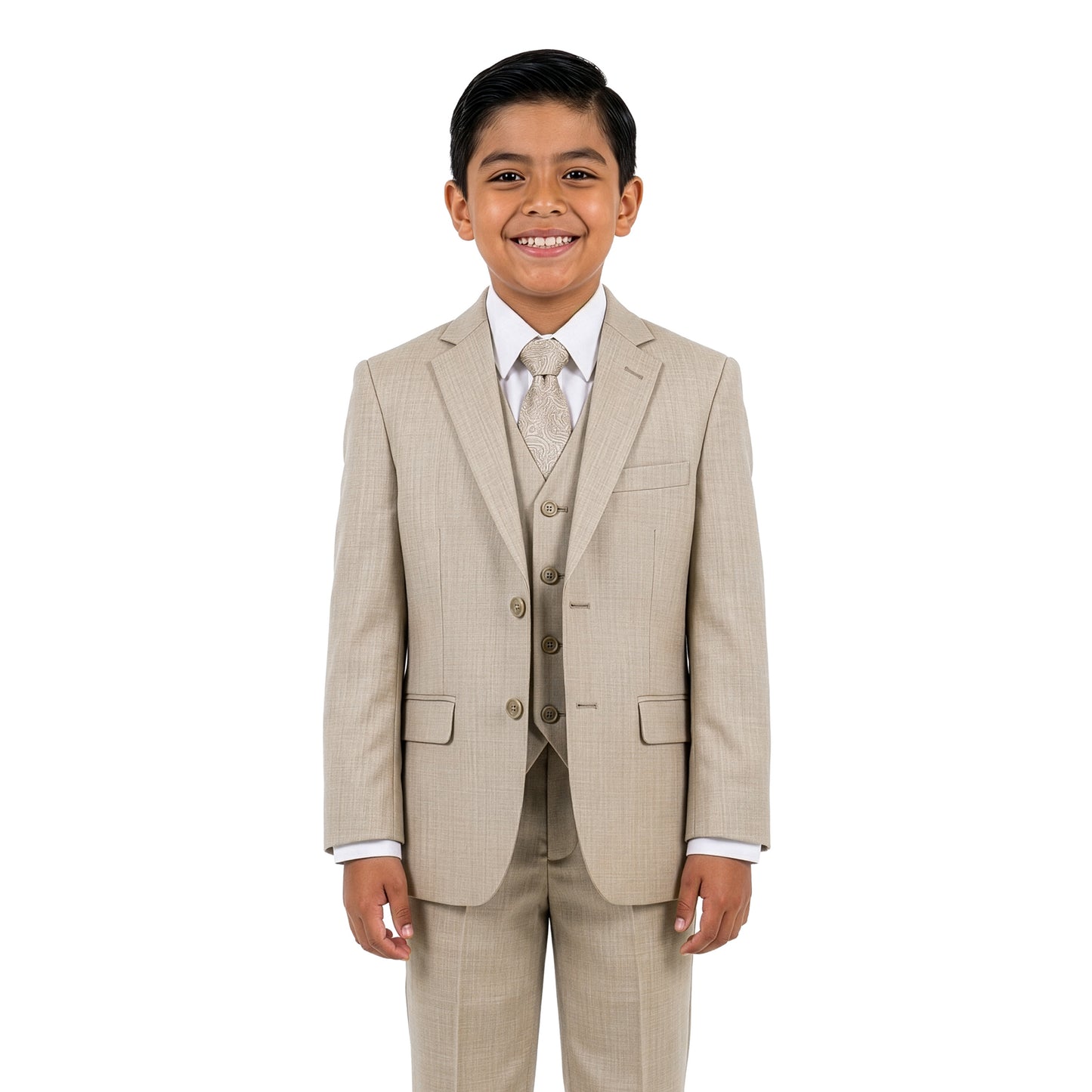 Tazzio Boys Classic Fit 5 Piece Solid Sharkskin Suit Set, Notch Lapel