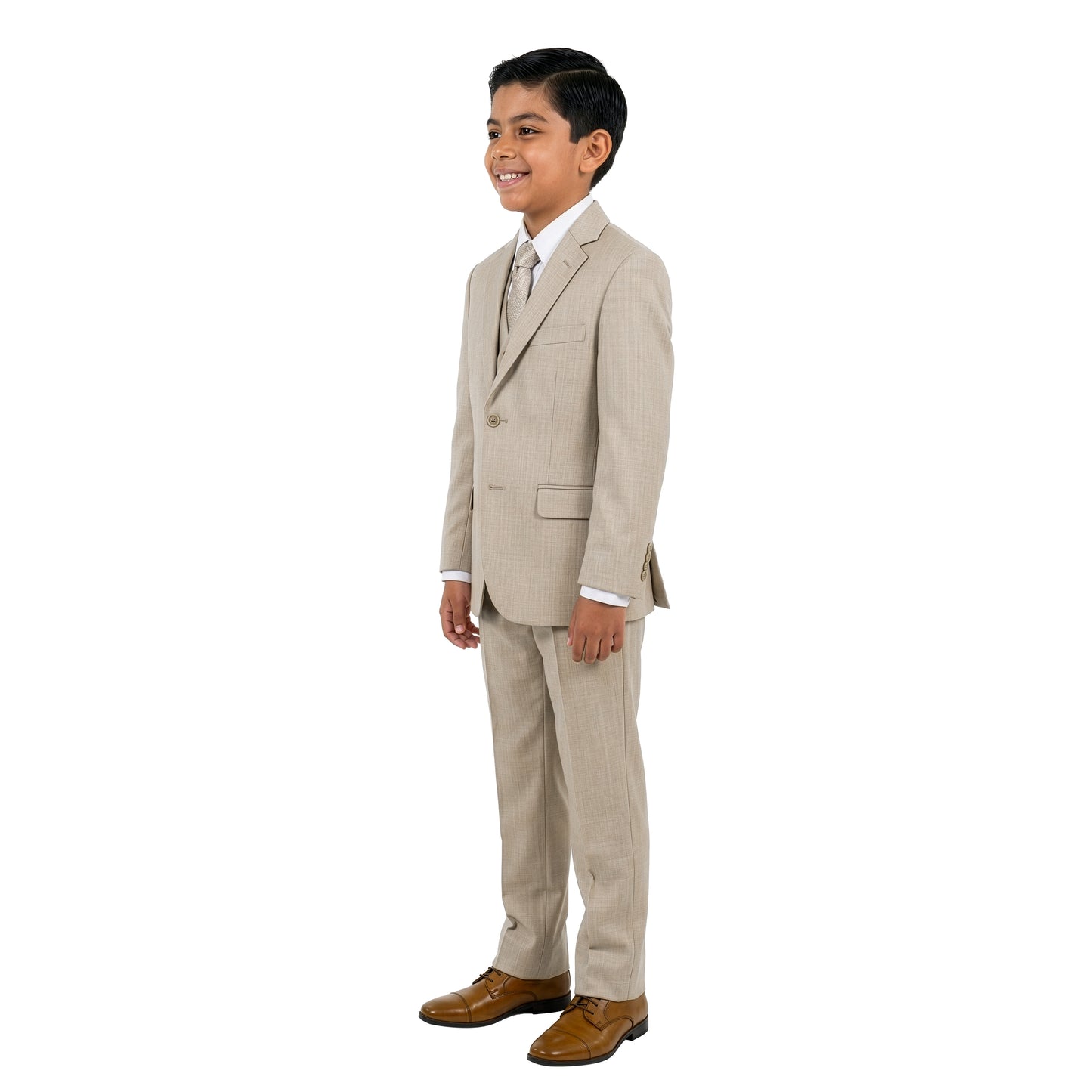 Tazzio Boys Classic Fit 5 Piece Solid Sharkskin Suit Set, Notch Lapel